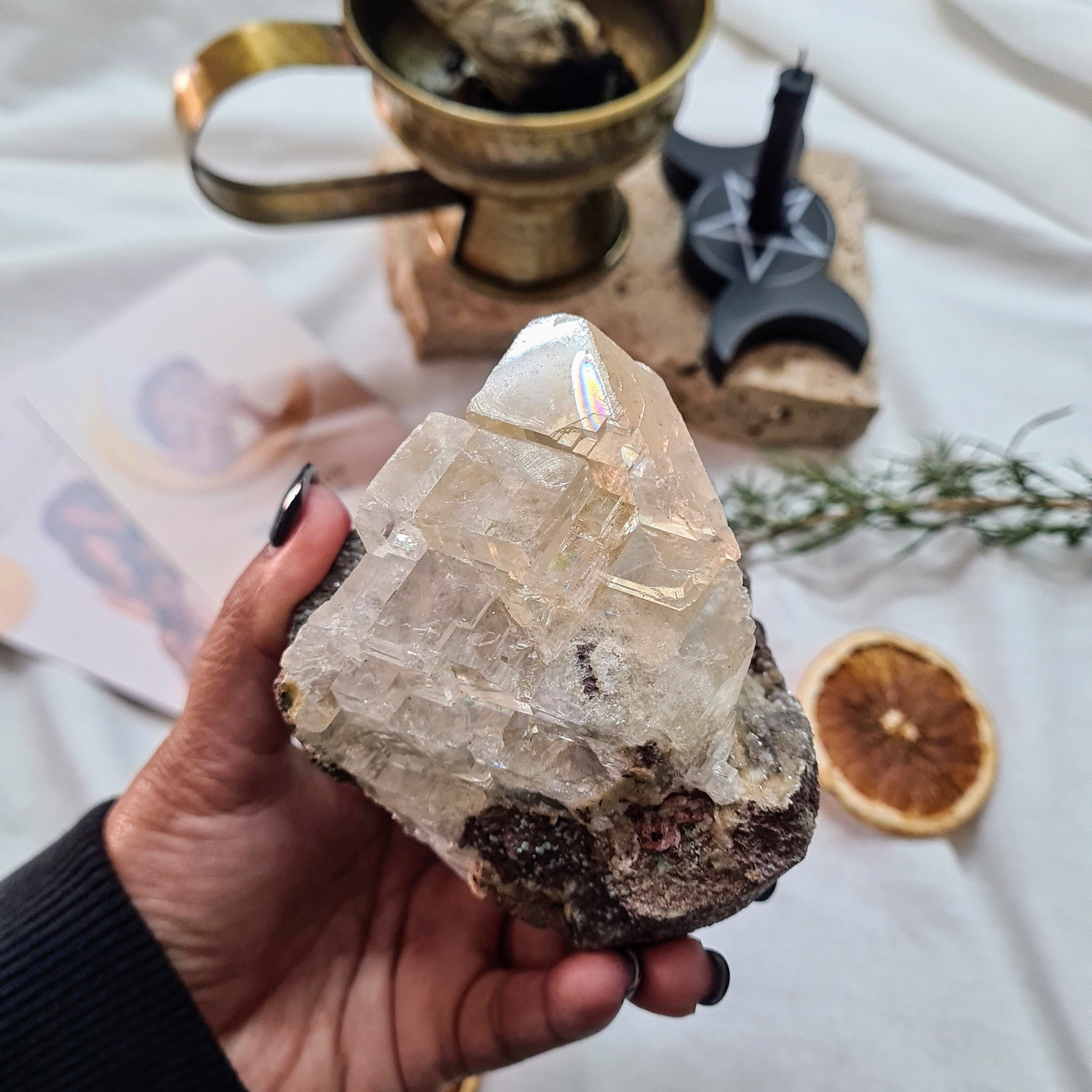 Rainbow Calcite specimen with chalcedony | One of a kind