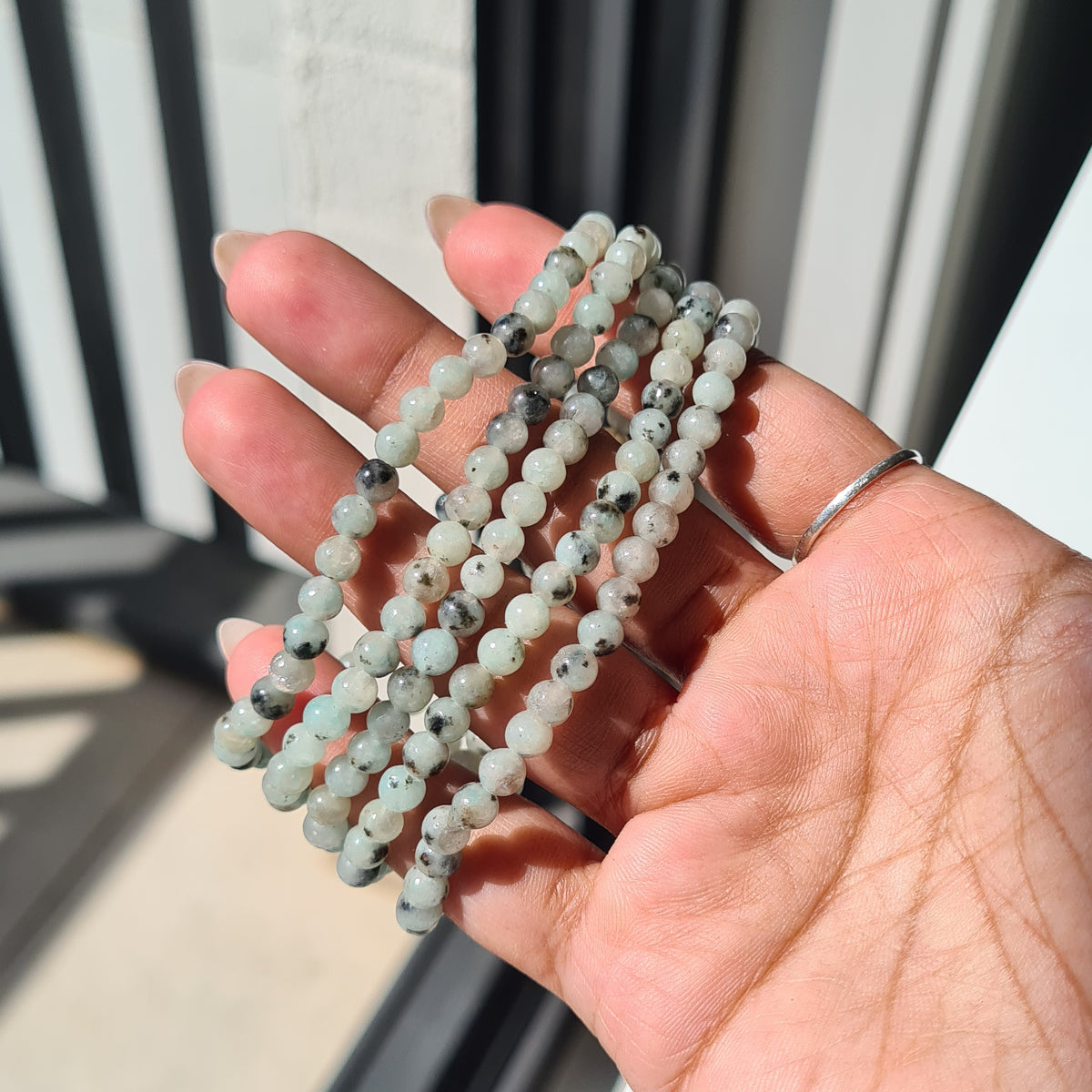 Kiwi Jasper Crystal Beaded Bracelet | 1 Piece