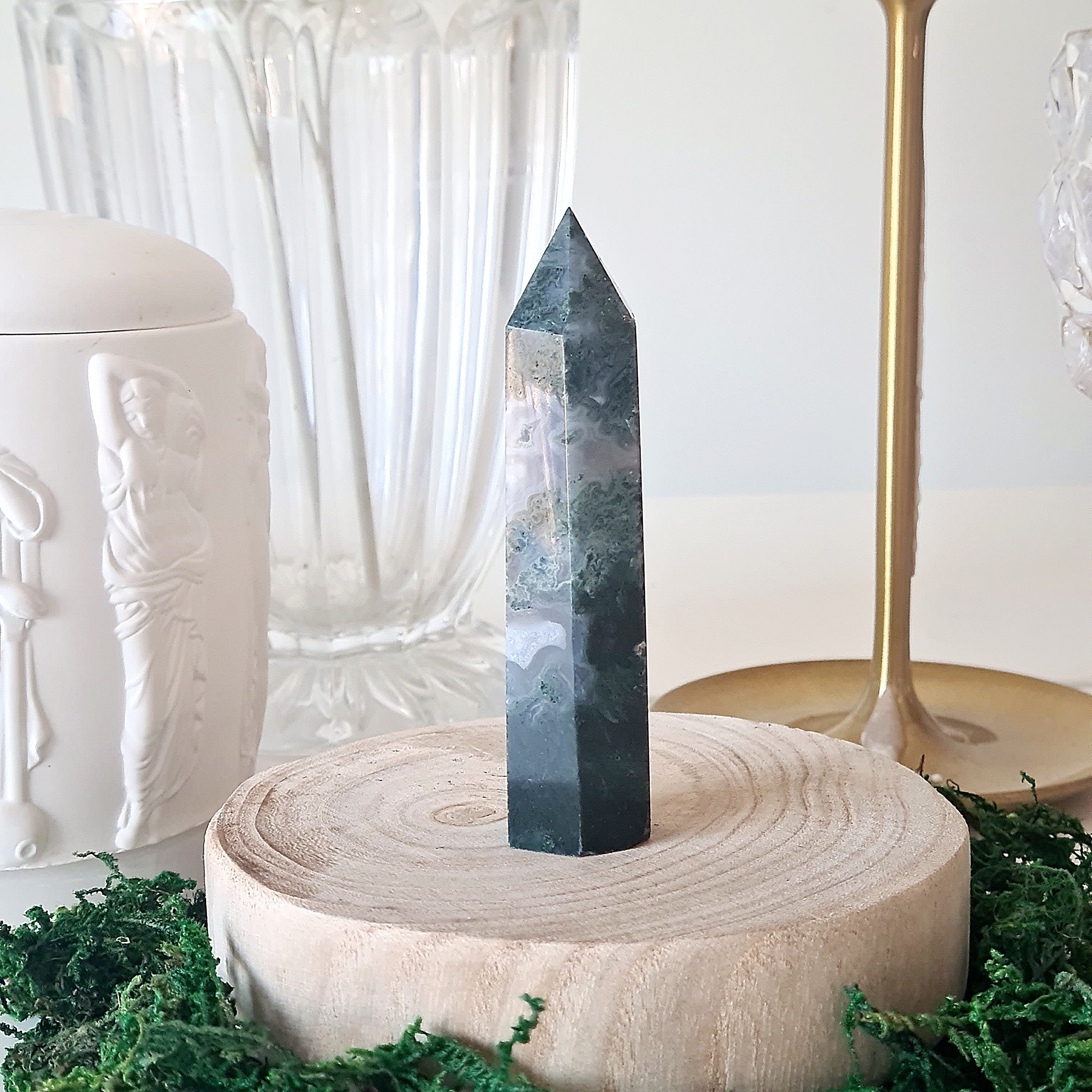 Moss Agate Crystal Point | Small | H