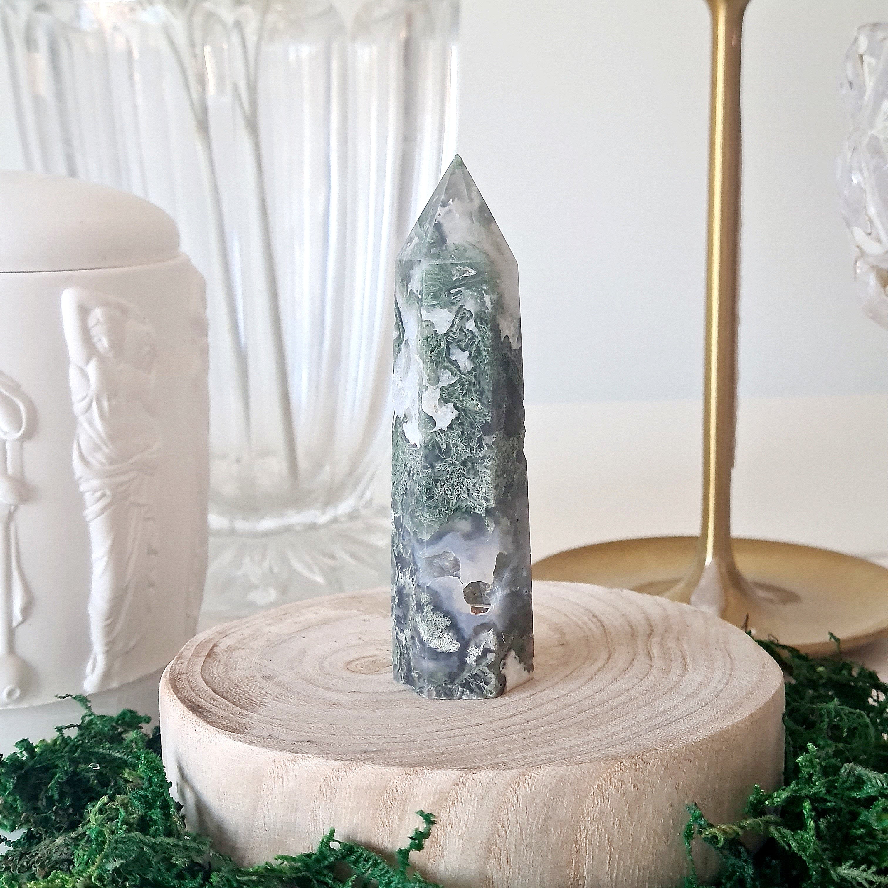 Moss Agate Crystal Point | Small | D