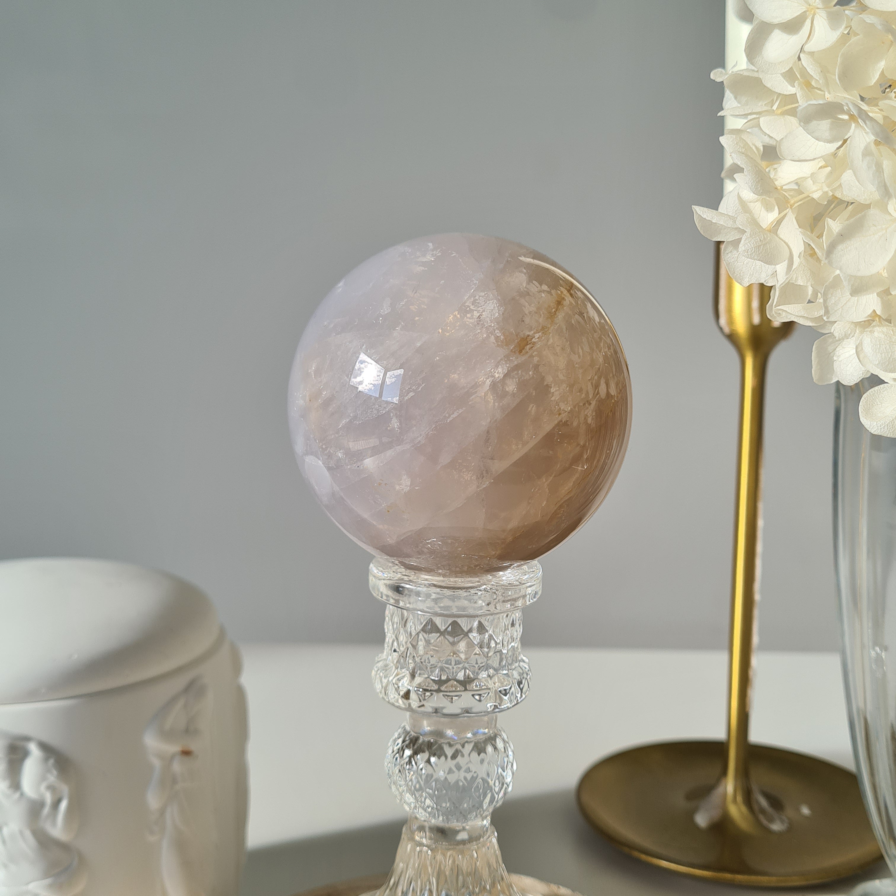 Blue Rose Quartz Sphere with stand | A | 450 g