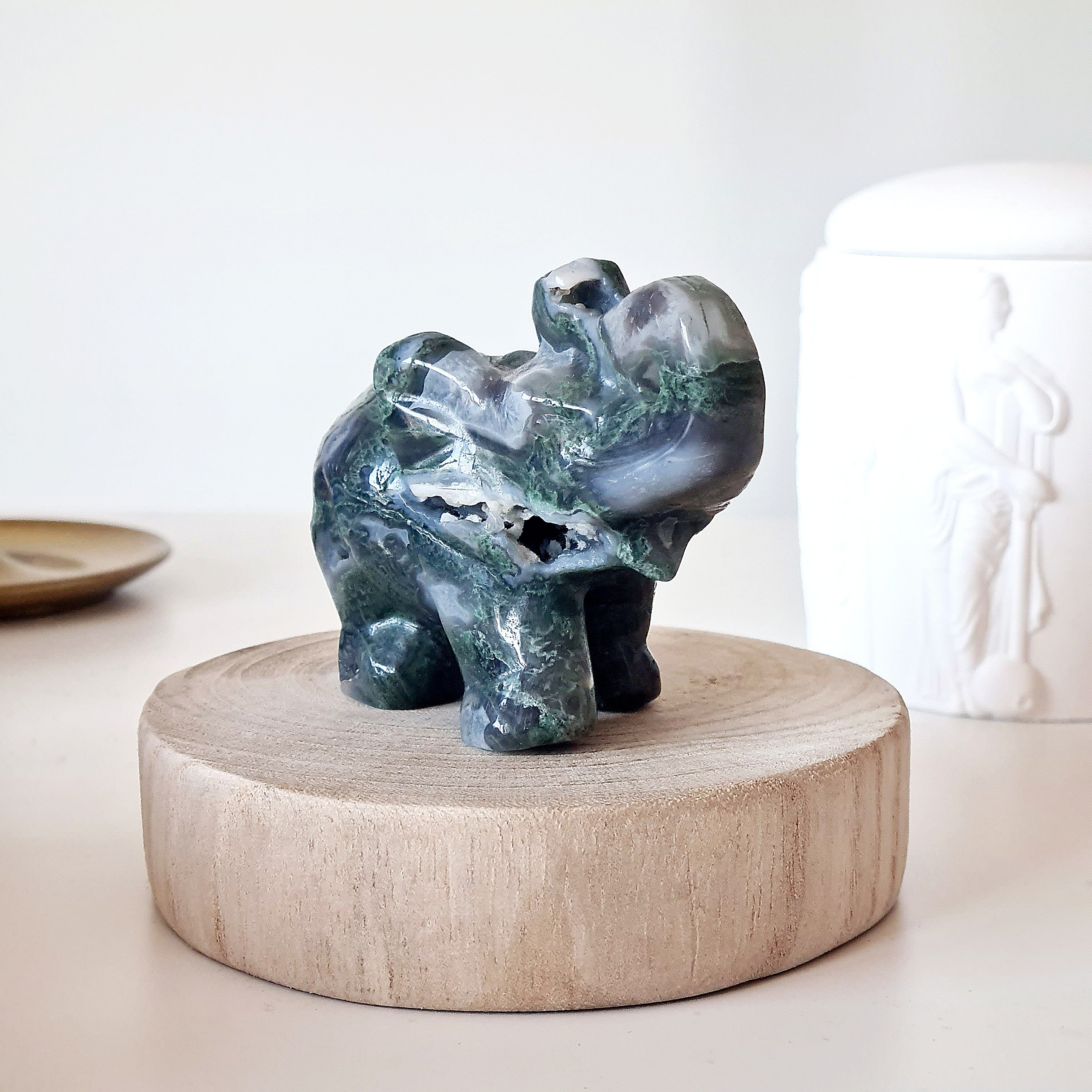 Moss Agate Elephant 🐘 | B | Appx 9.5 cm