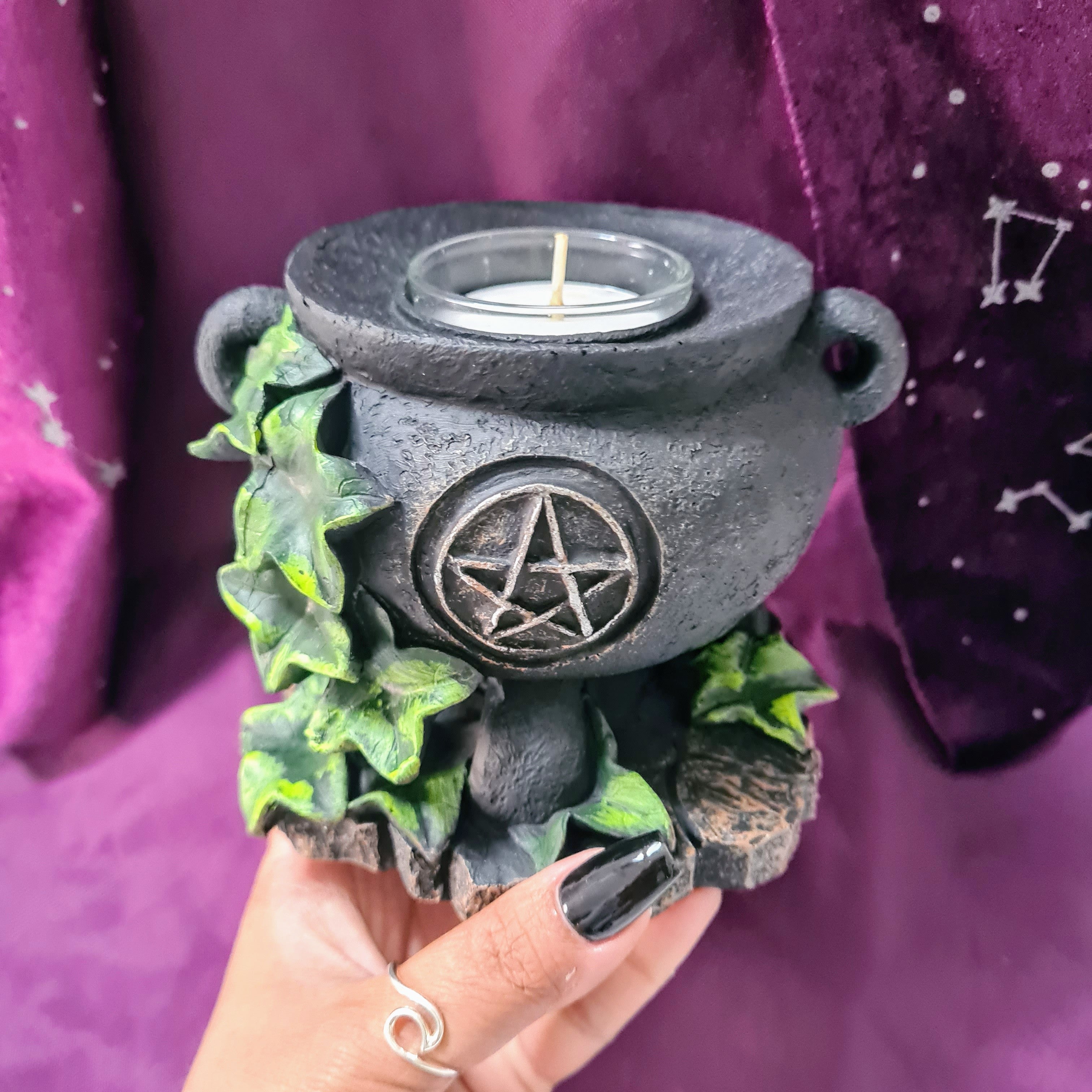 'Midnight' cauldron tea light holder | 10 Cm