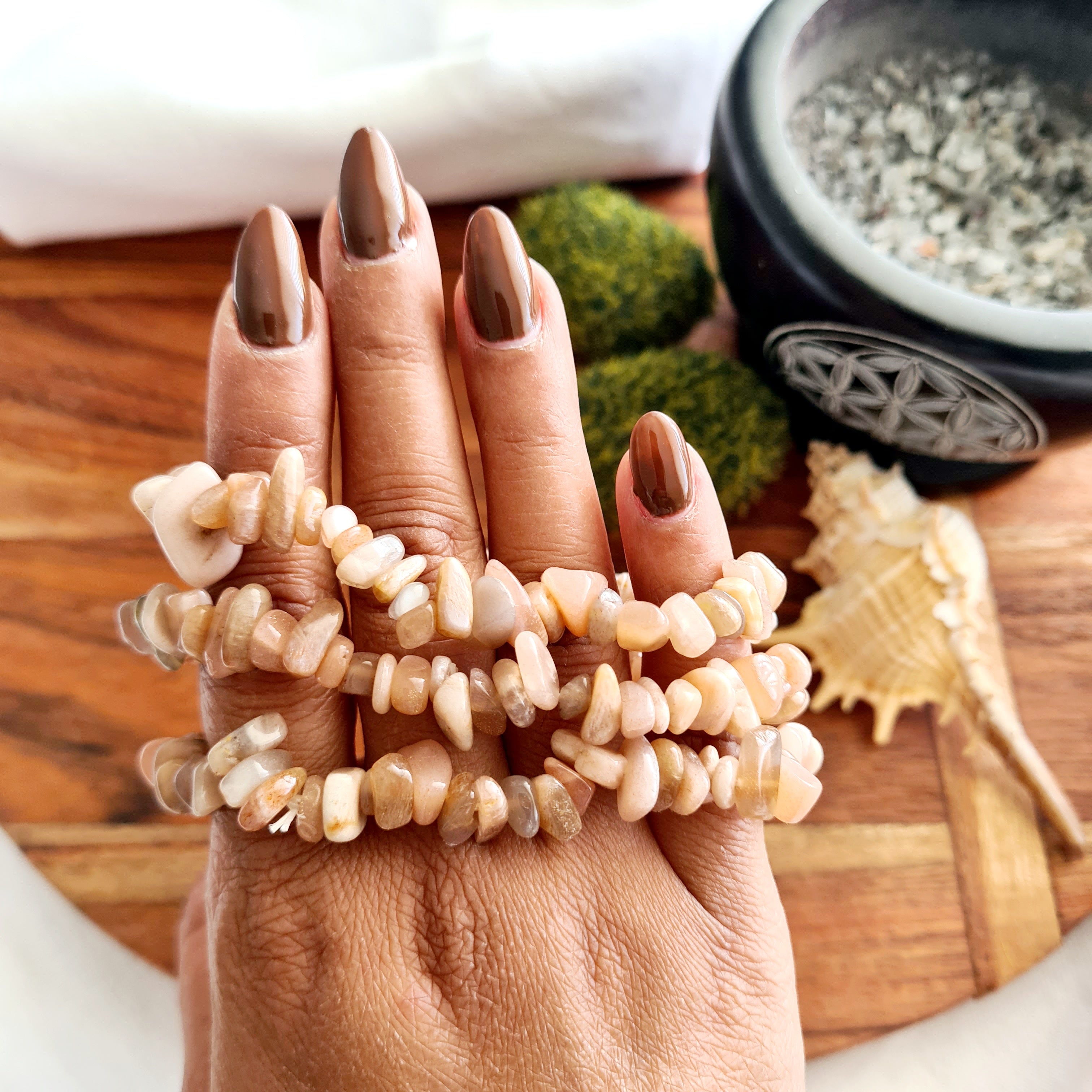 Peach Moonstone Crystal Chips Bracelet | 1 Piece