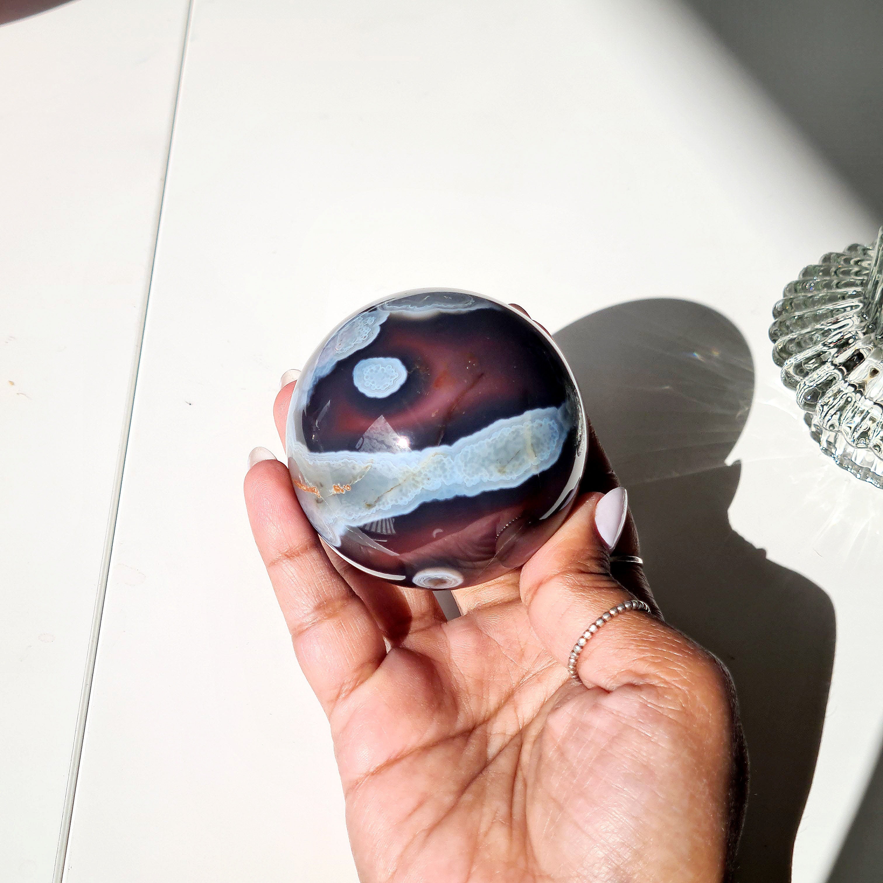 Swazi Agate Sphere with glass stand | C | 290 g | Appx 5.8 cm