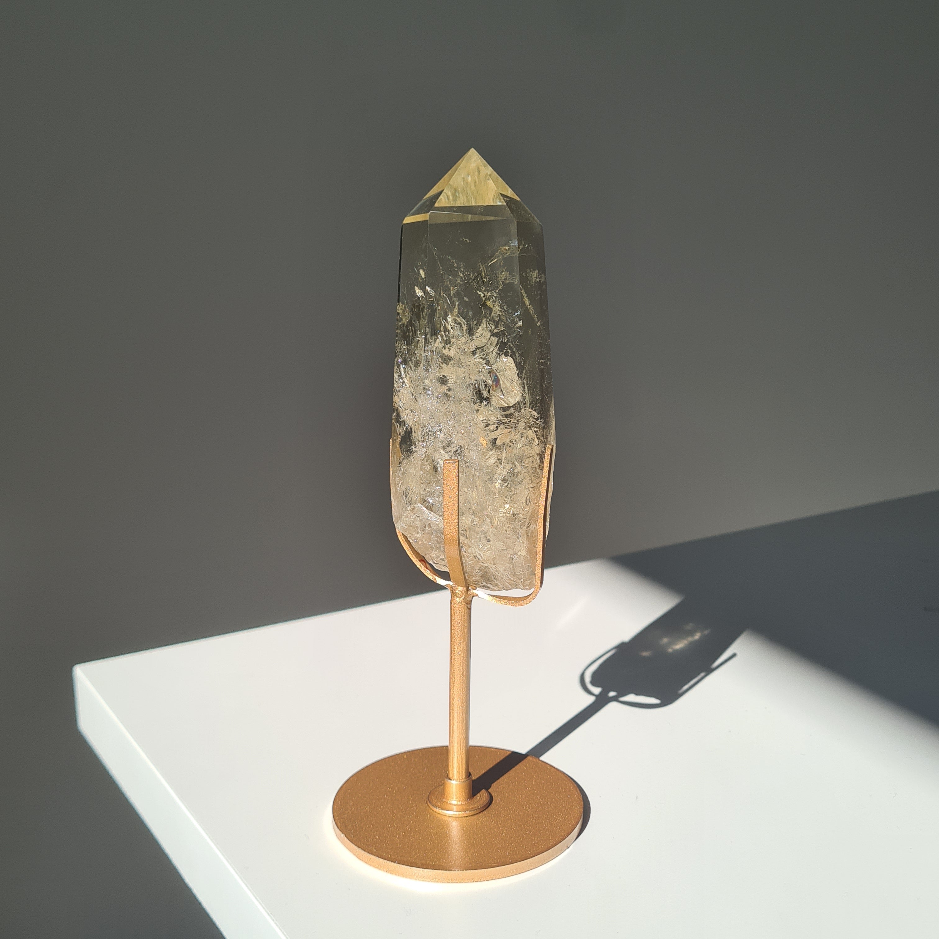 Citrine Crystal Wand With stand | Light Shade | B | Appx 17.8 cm tall including stand