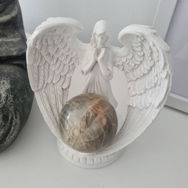 Angel Stand with Grey Moonstone Sphere