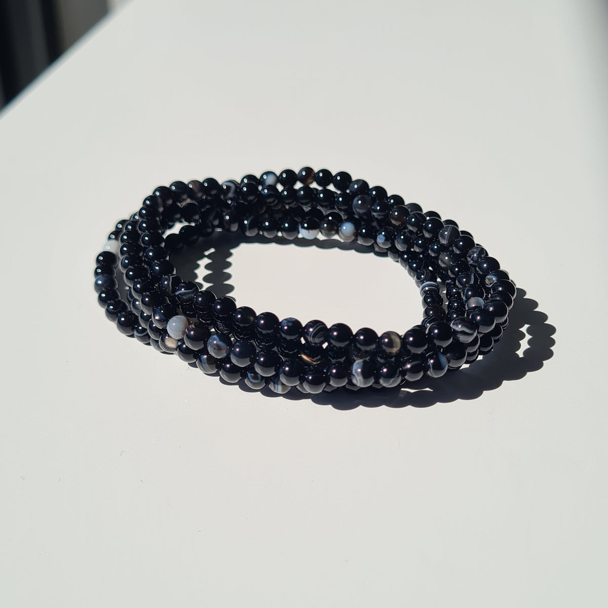 Banded Black Agate crystal beaded bracelet | 1 piece