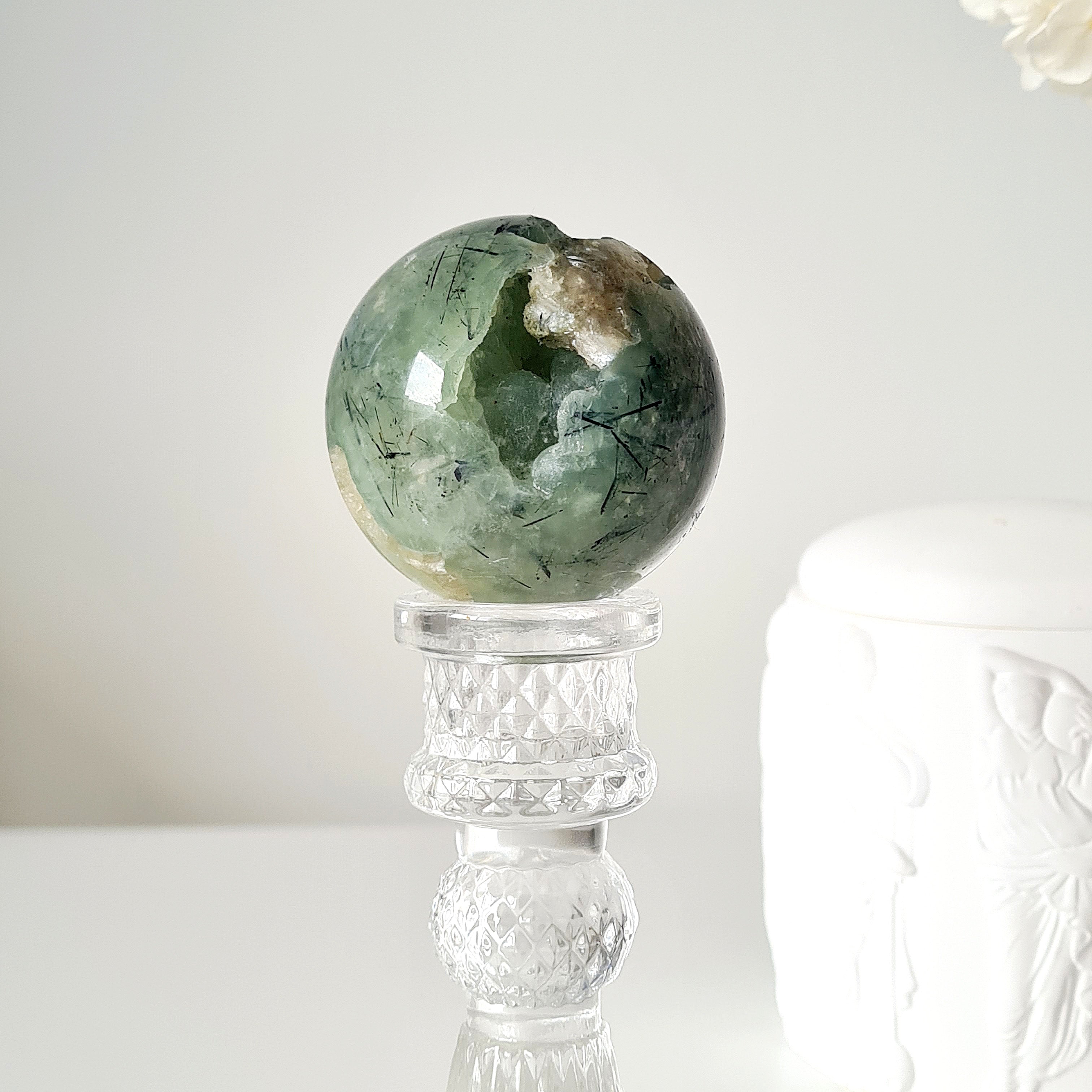Prehnite with Epidote Crystal Sphere with Stand | A | 203 4