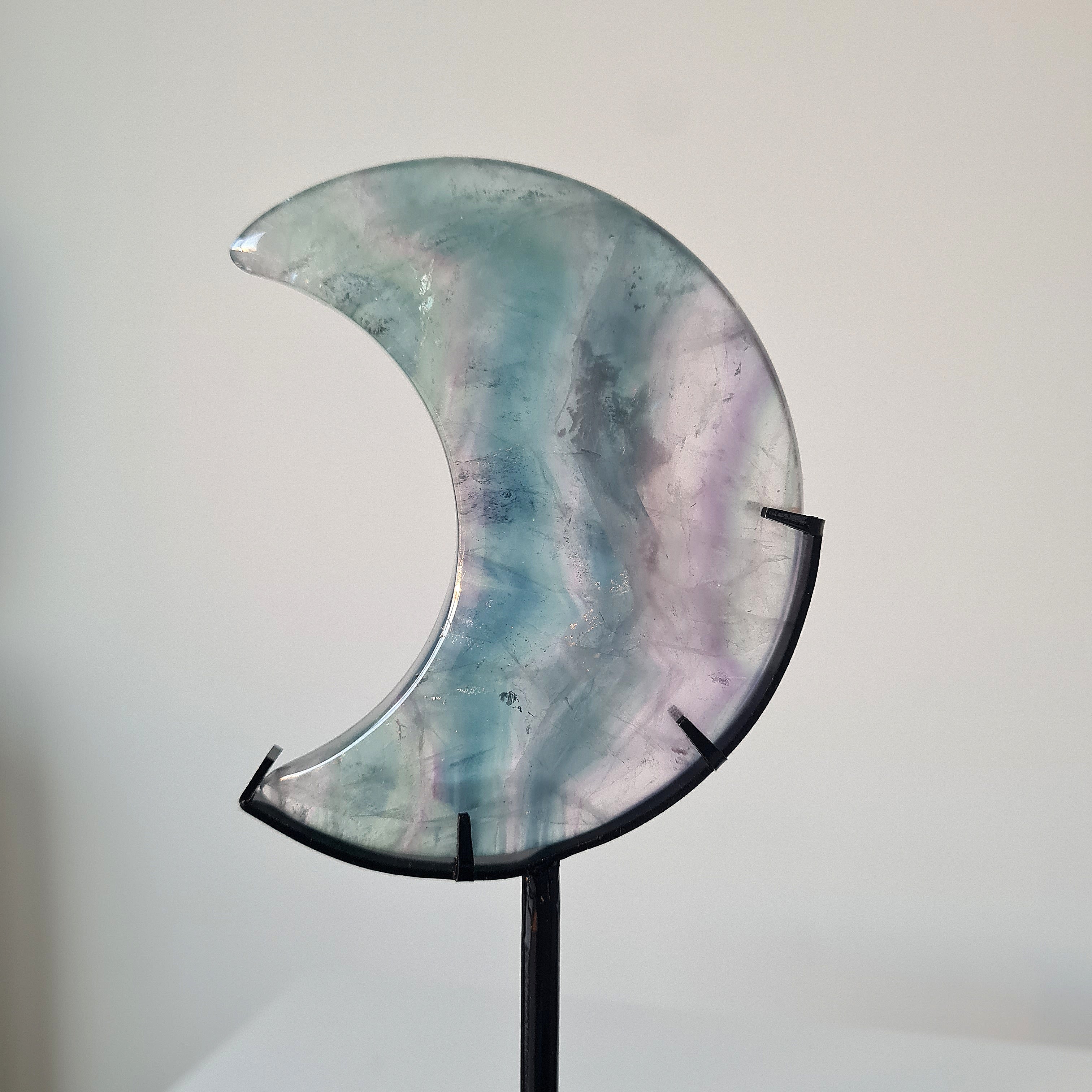 Milky Lane Fluorite Crescent Moon 🌙  Carving on Stand | B