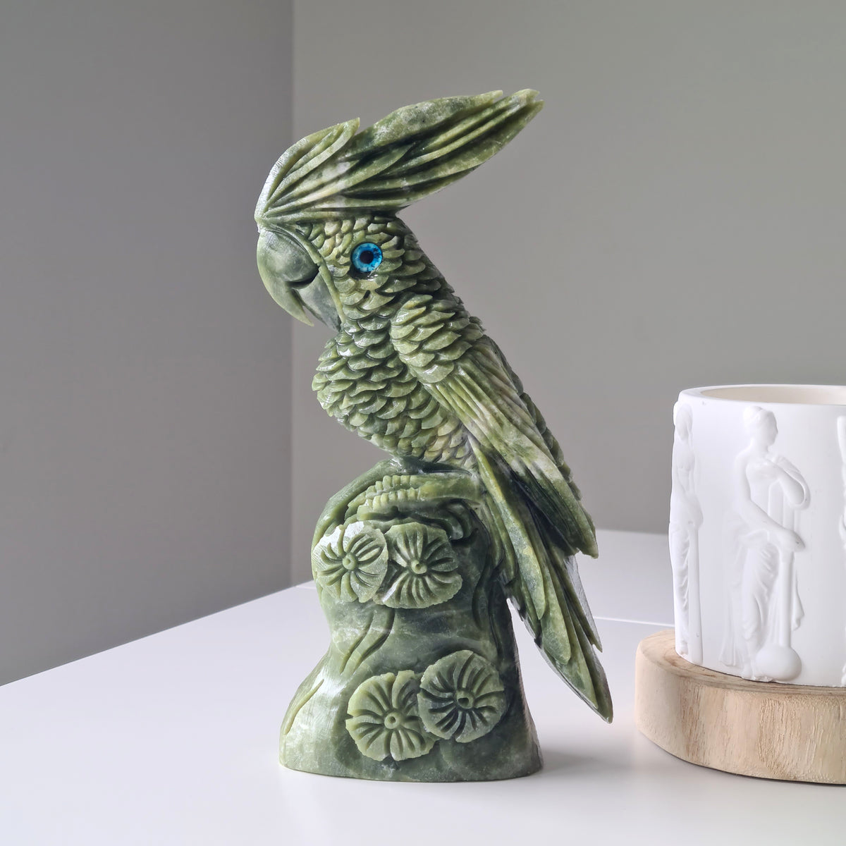 Jade Crystal Bird | Piece B | Handcarved | 22.5 cm tall