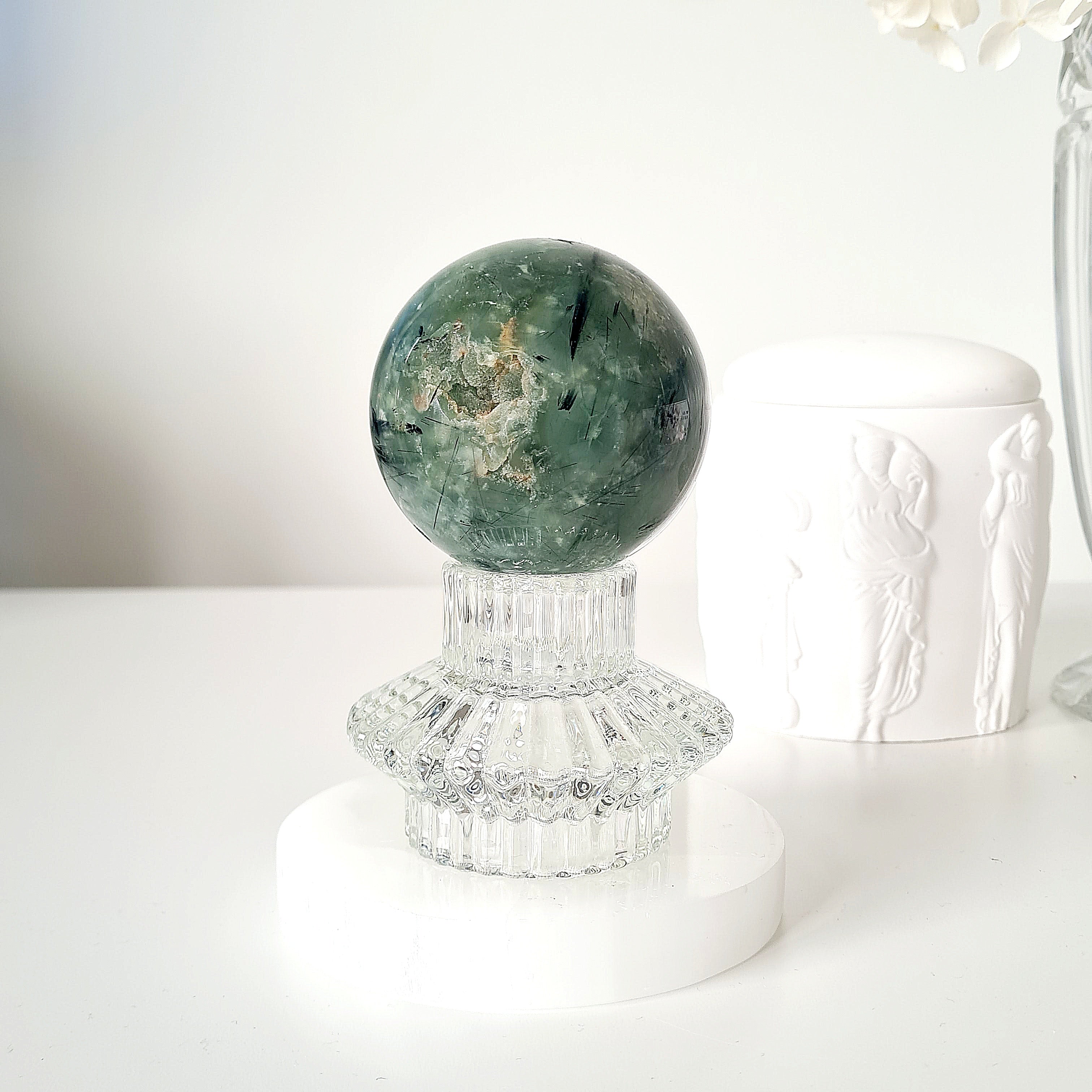 Prehnite with Epidote Crystal Sphere with Stand | D |445 g