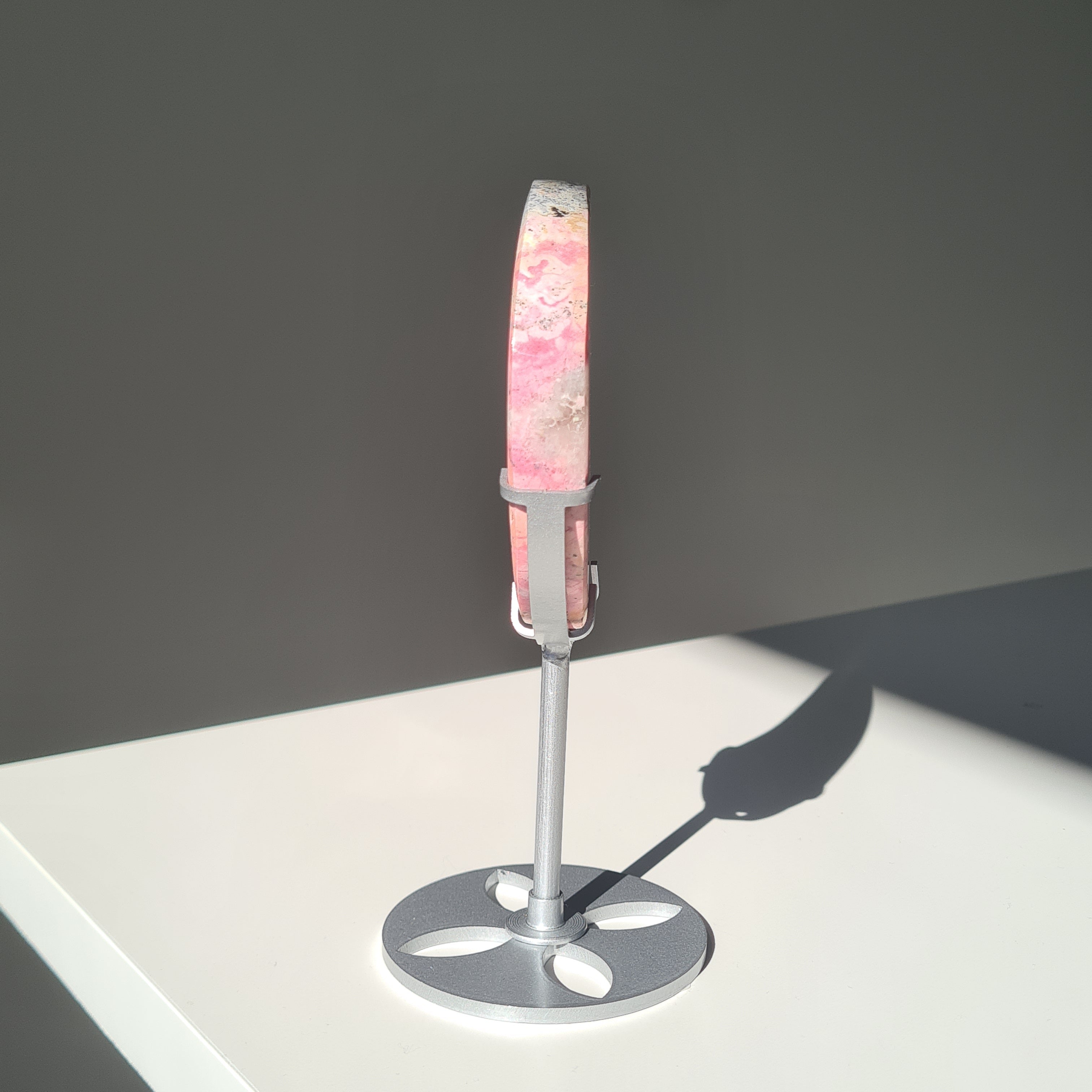 Peruvian Rhodonite Moon Carving On Stand | B | 9 cm Moon