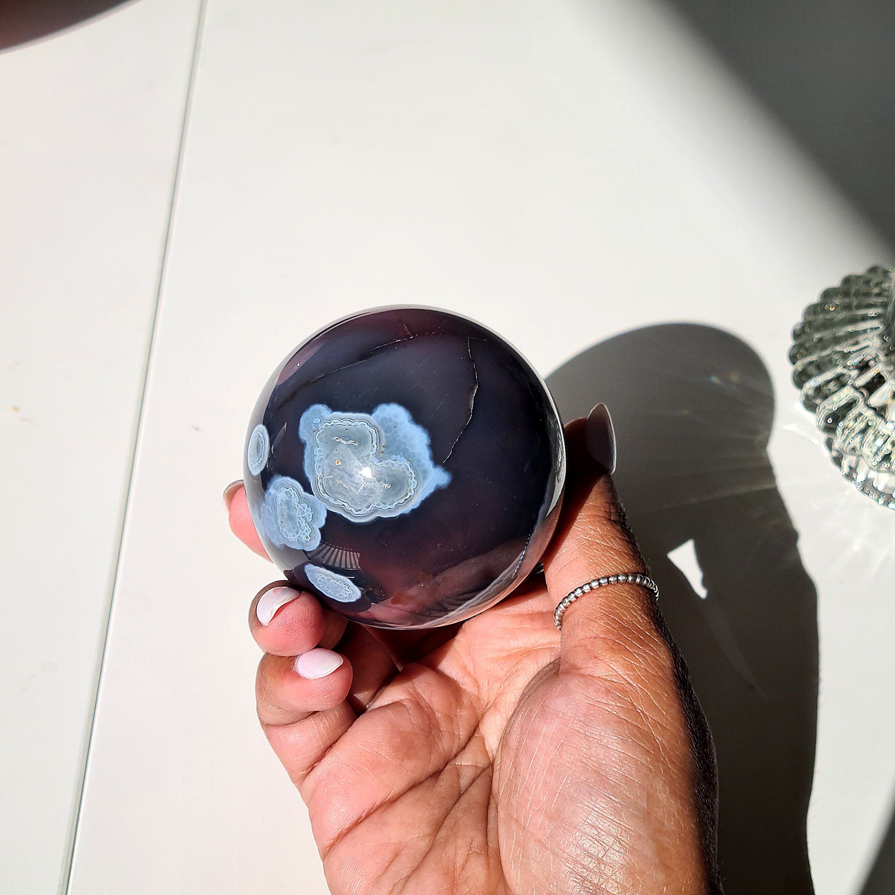 Swazi Agate Sphere with glass stand | C | 290 g | Appx 5.8 cm