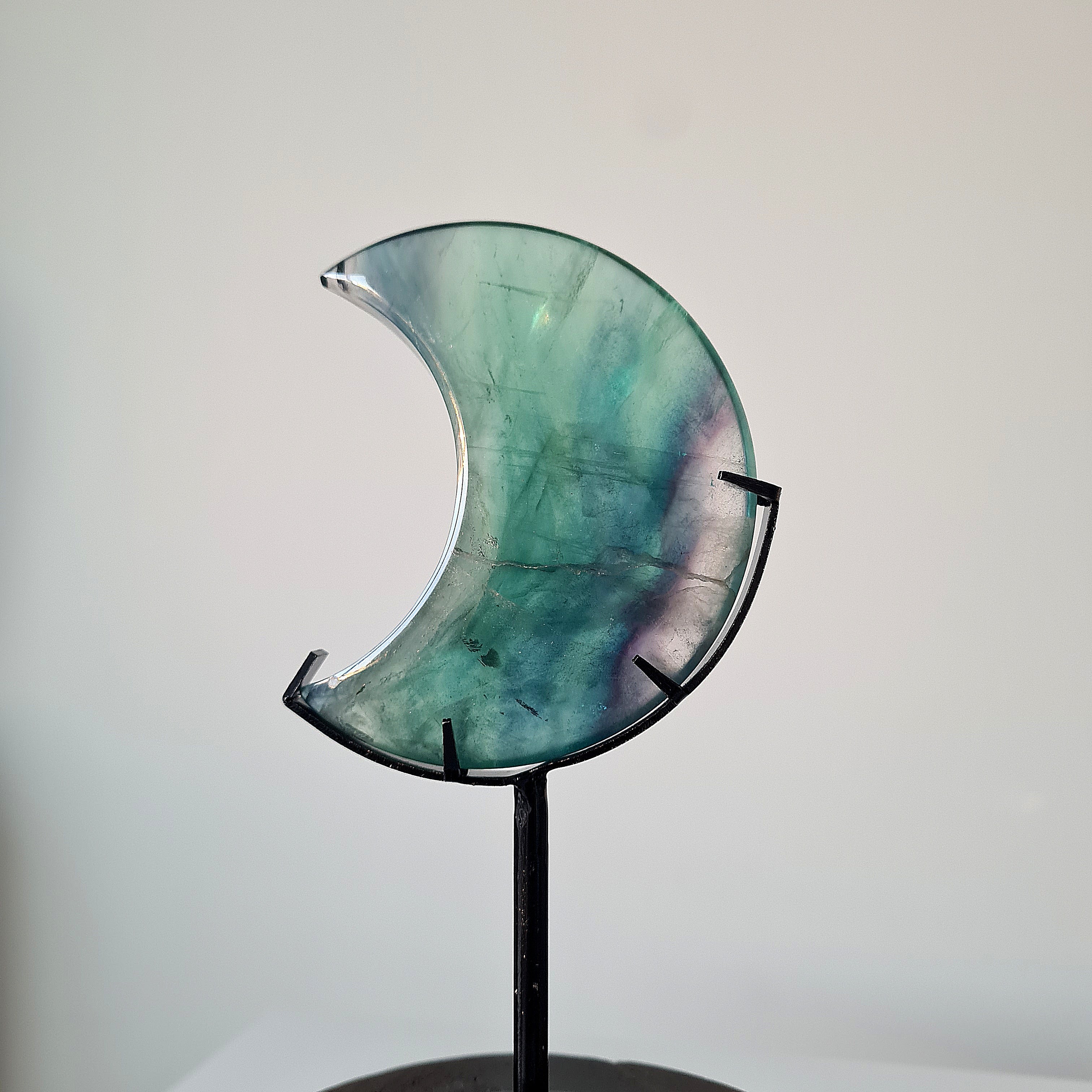 Milky Lane Fluorite Crescent Moon 🌙  Carving on Stand | C