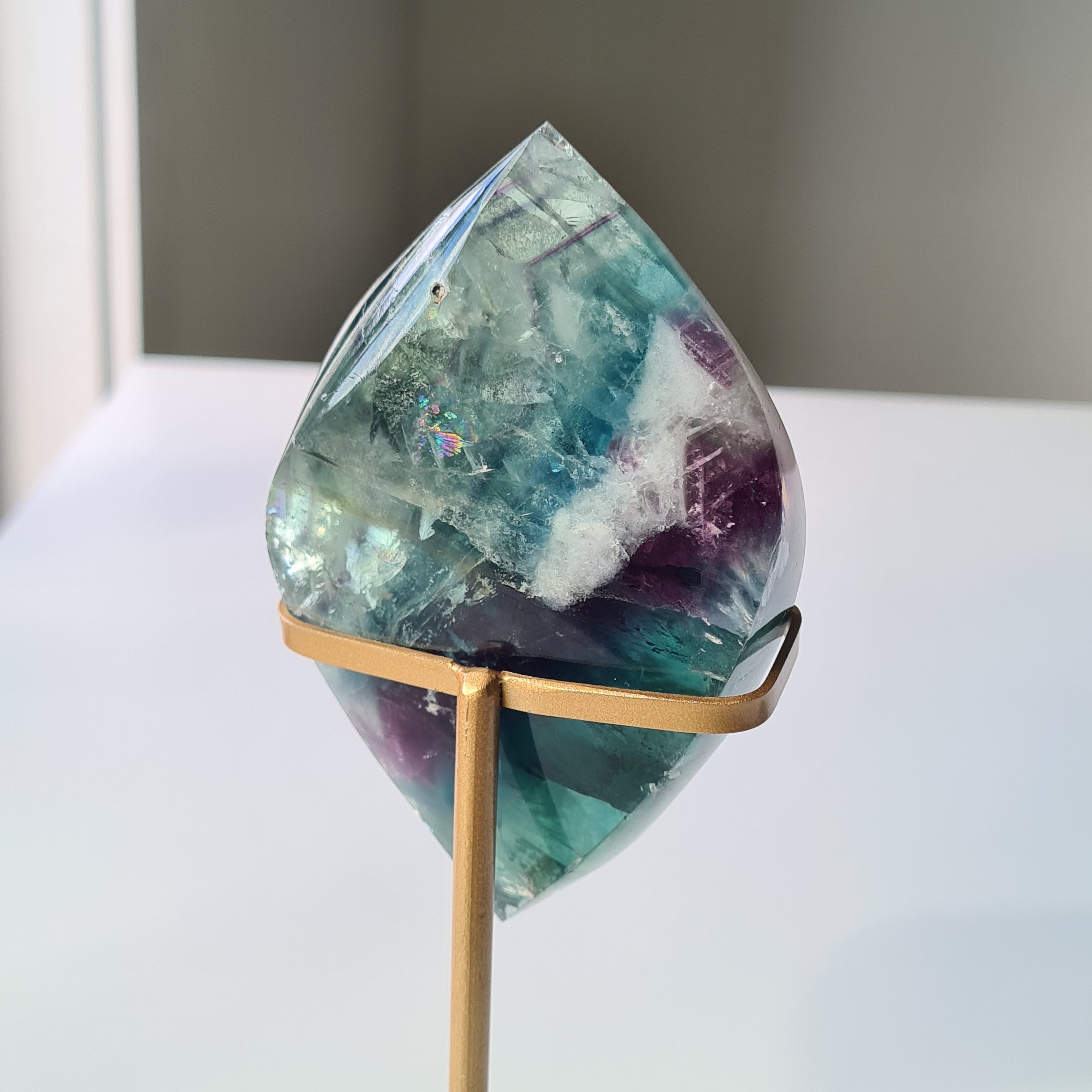 Dreamy Fluorite on Stand | Natural imperfections visible | More green in naked eyes | 19 Cm tall with stand