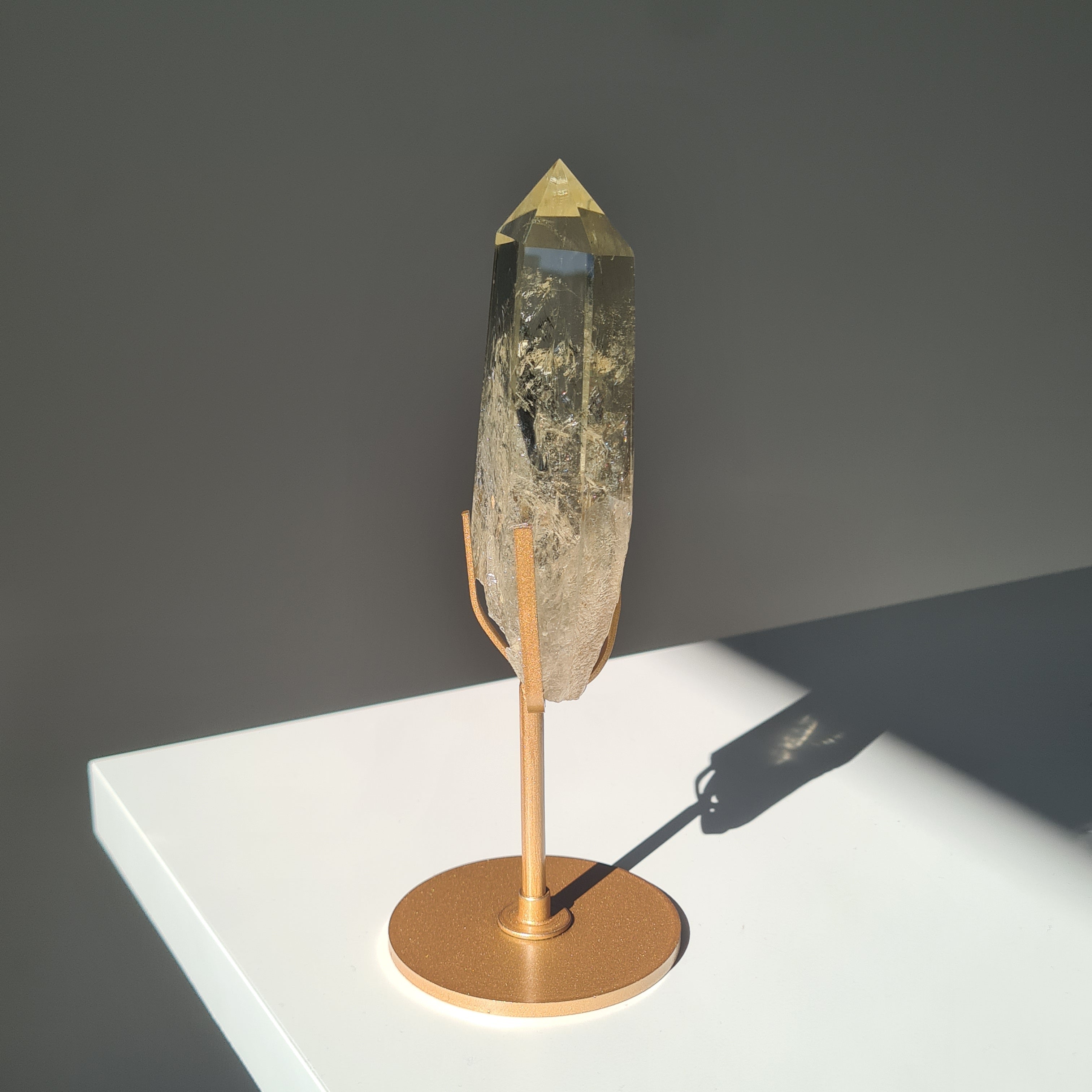 Citrine Crystal Wand With stand | Light Shade | B | Appx 17.8 cm tall including stand