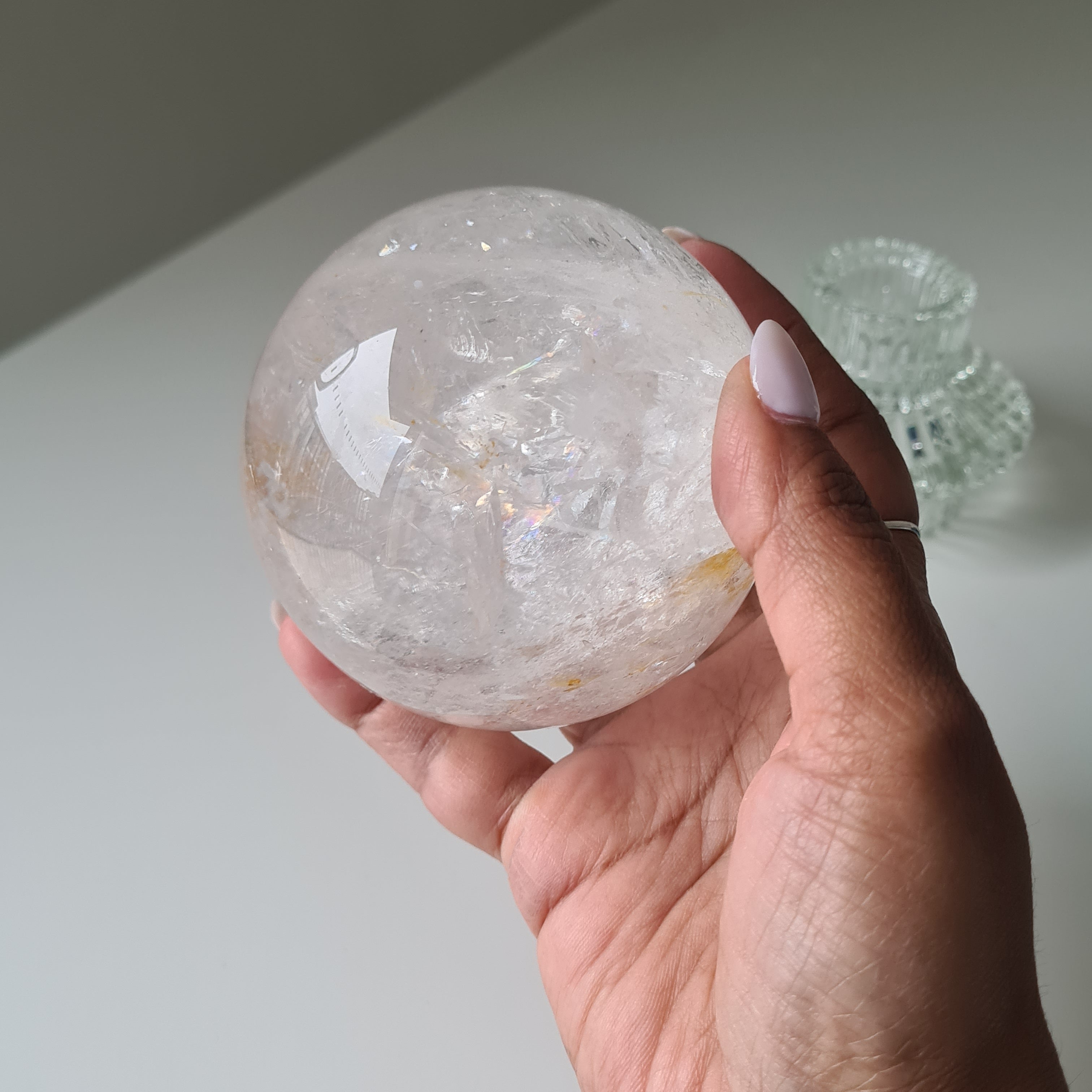 Clear Quartz Sphere With Stand | 7.4 Cm Sphere