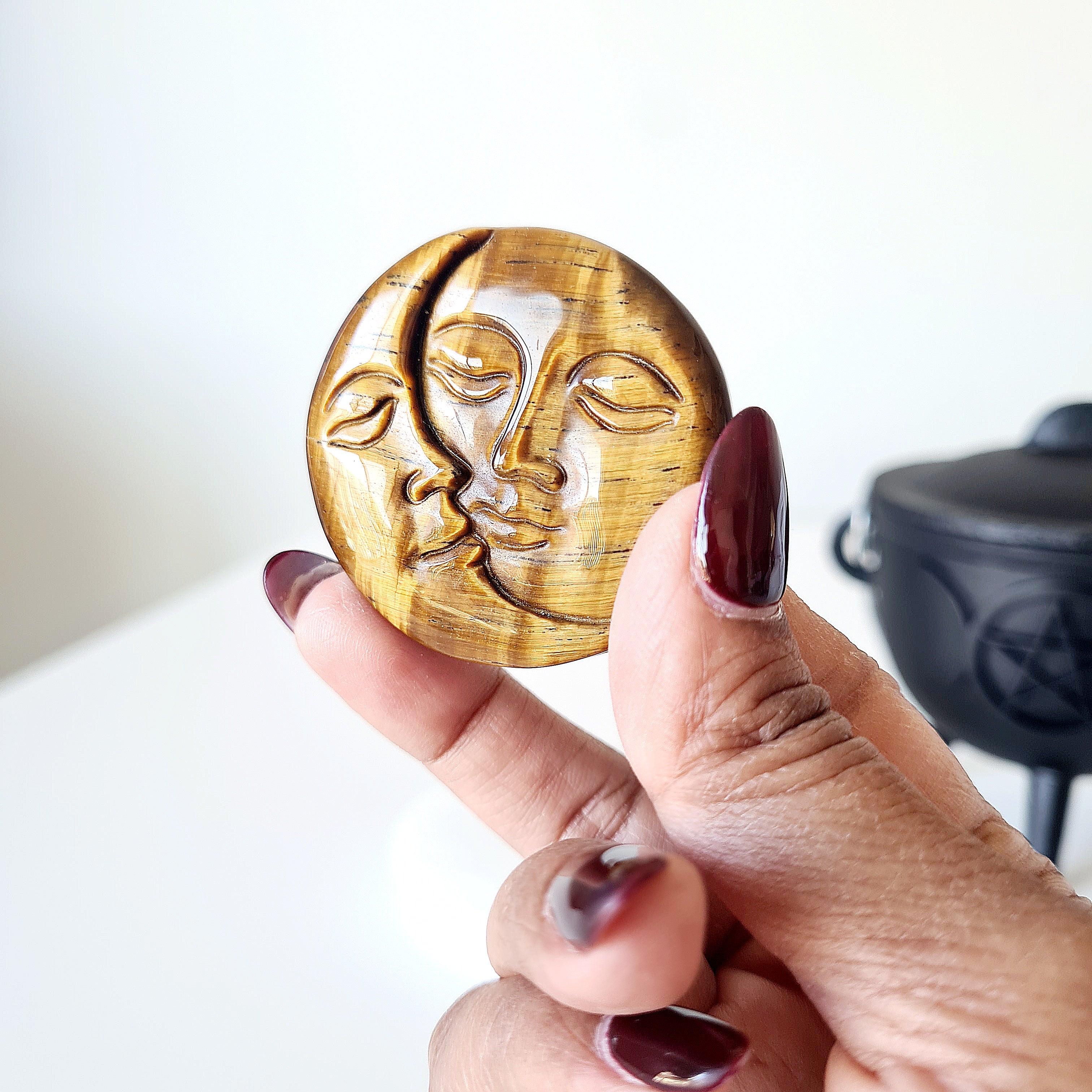 Tiger's Eye Sun Moon Coin | A