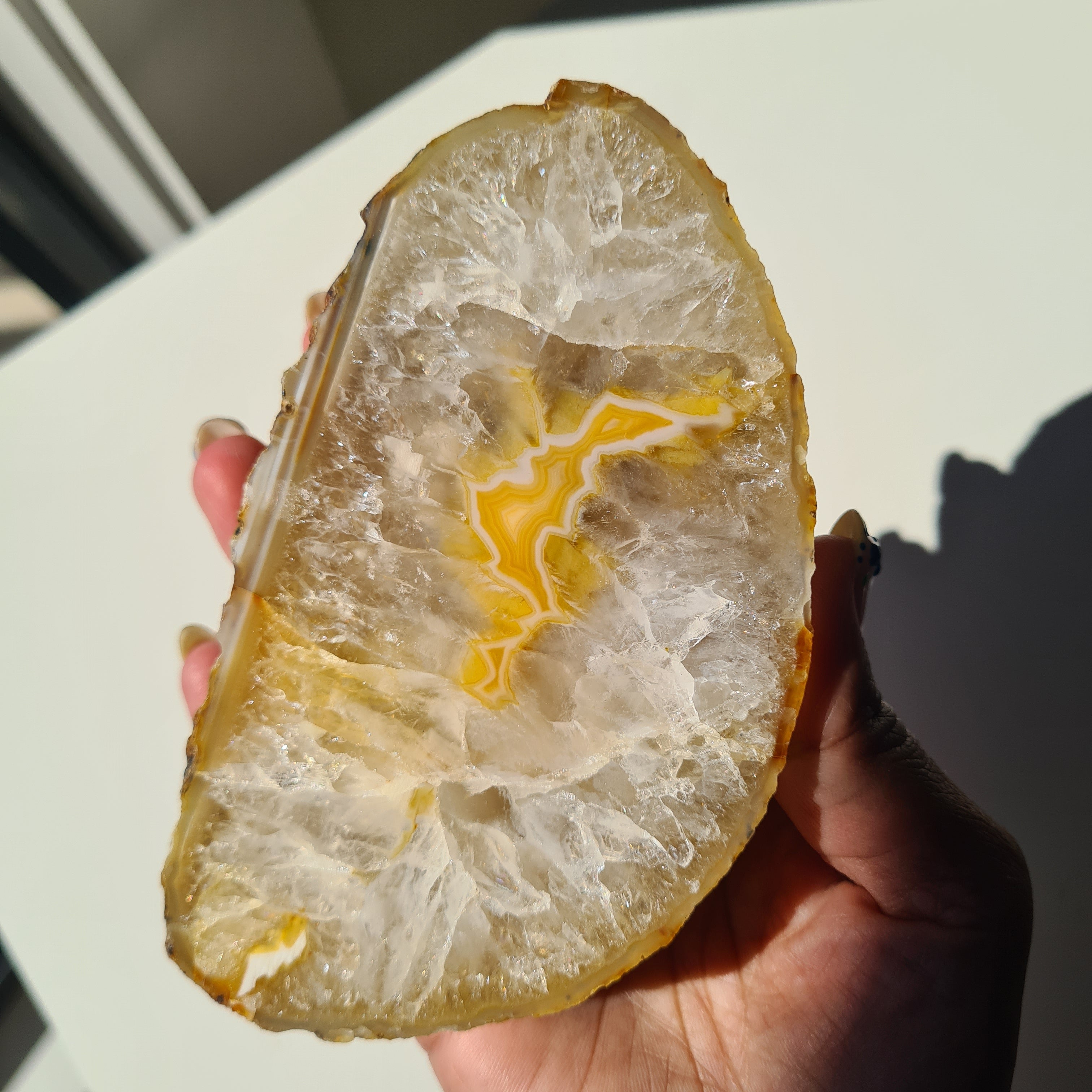 Creamy Agate Slice | One Side Polished | 400g | 12 cm