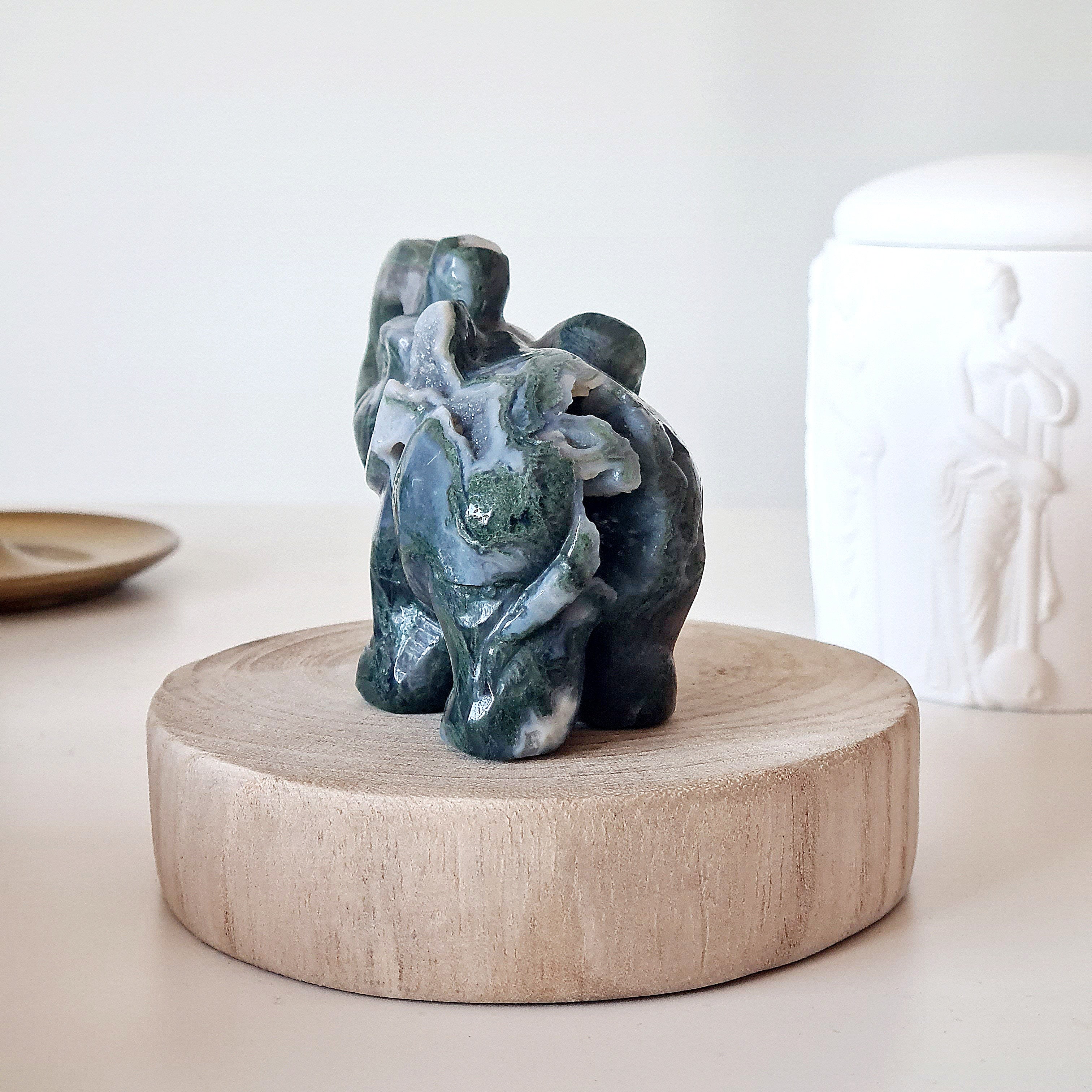Moss Agate Elephant 🐘 | B | Appx 9.5 cm