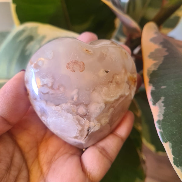 Flower Agate heart with stand ~ 8