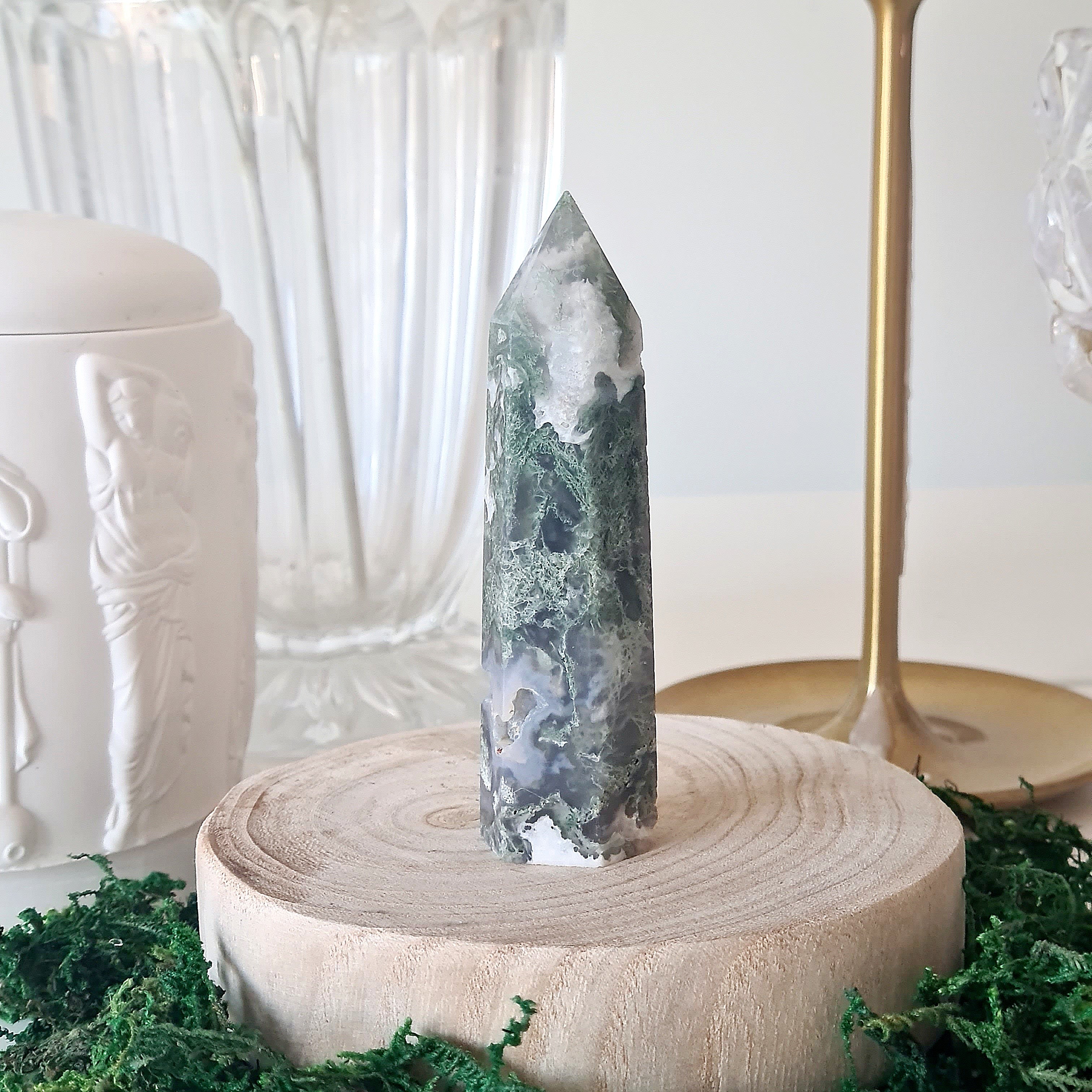 Moss Agate Crystal Point | Small | D