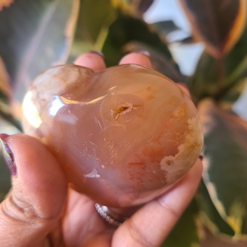 Flower Agate heart with stand ~ 15