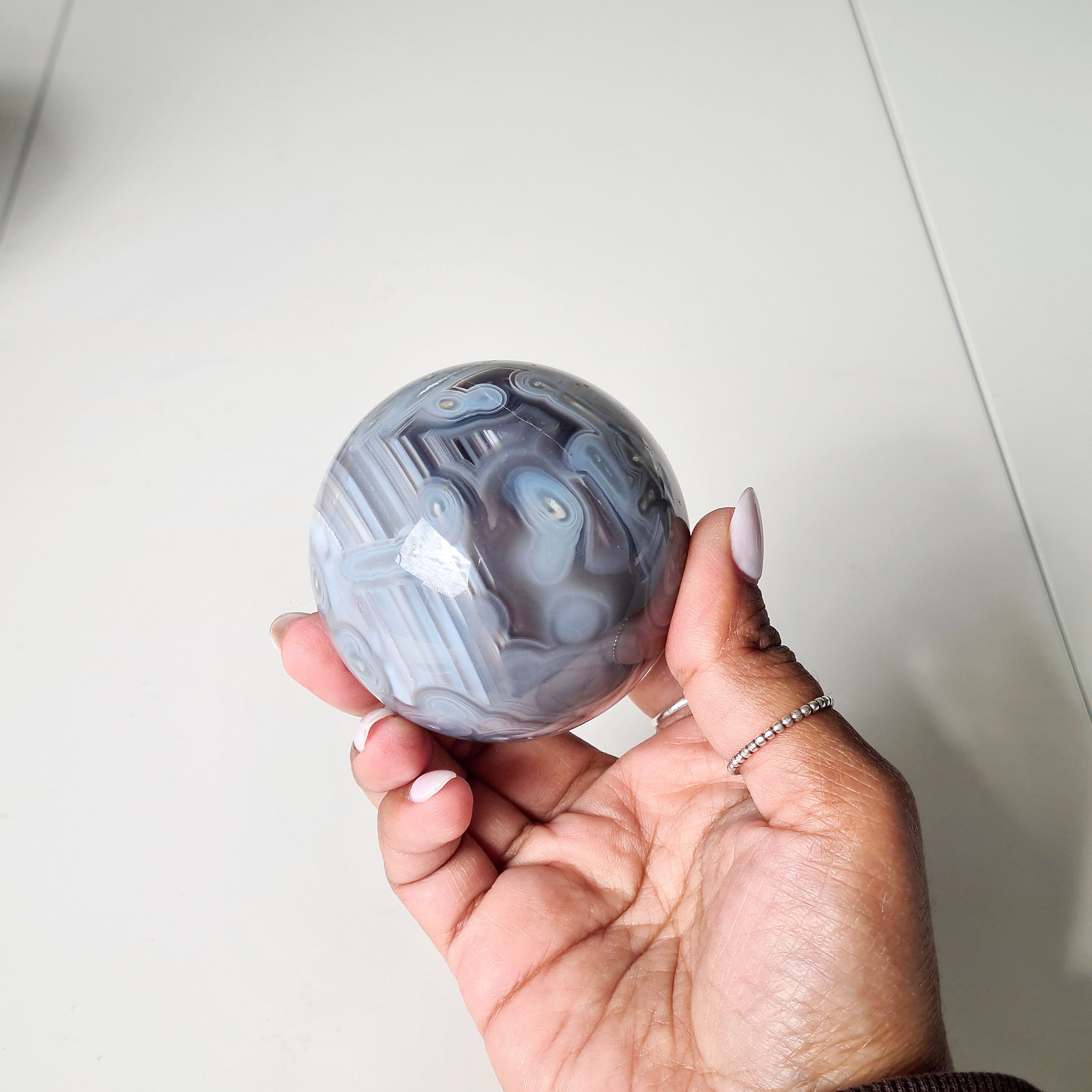 Swazi Agate Sphere with glass stand | B | 318 g | Appx 6.1 cm