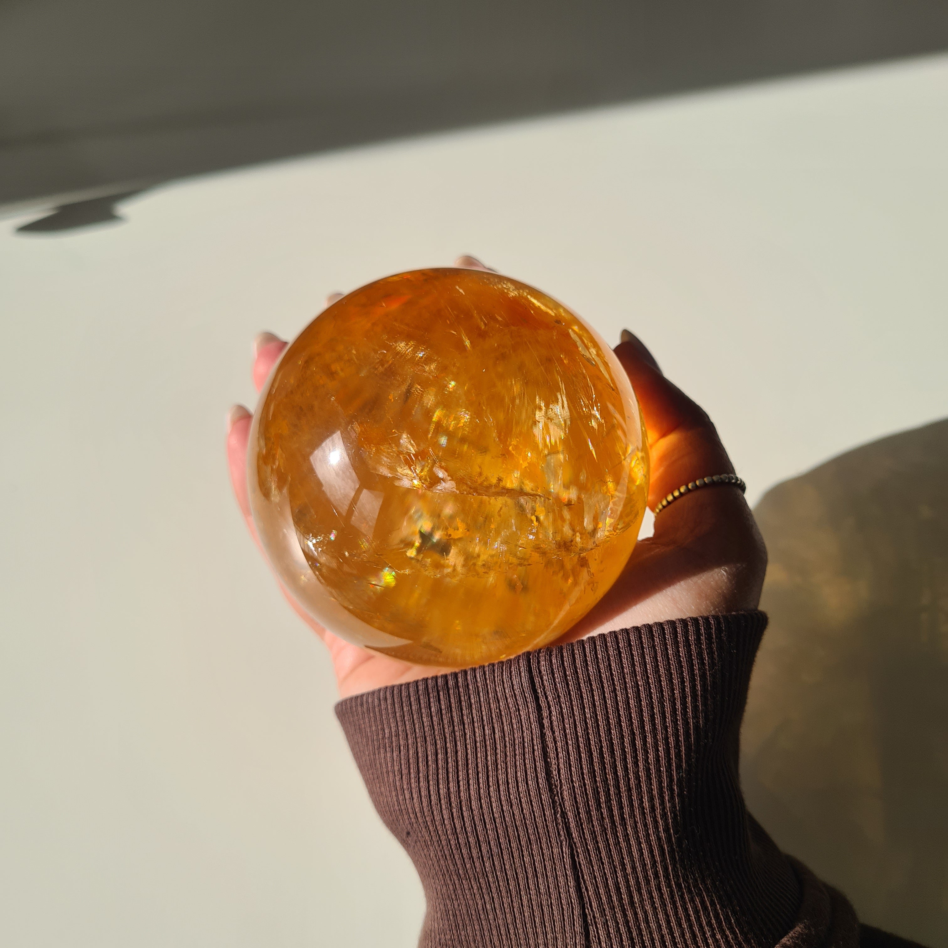 Ethereal Honey Calcite Sphere | A | 690 g | 7.8 cm