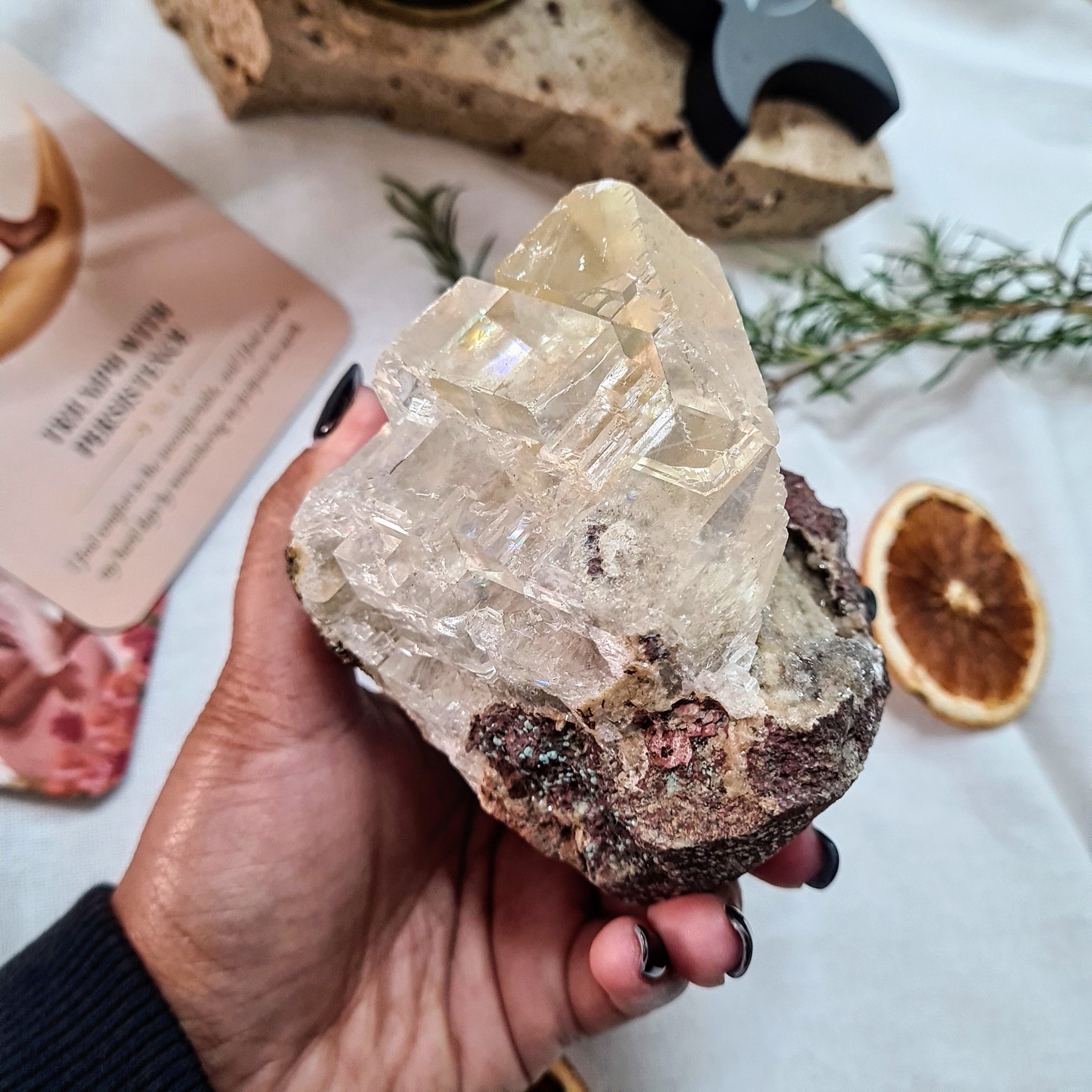 Rainbow Calcite specimen with chalcedony | One of a kind