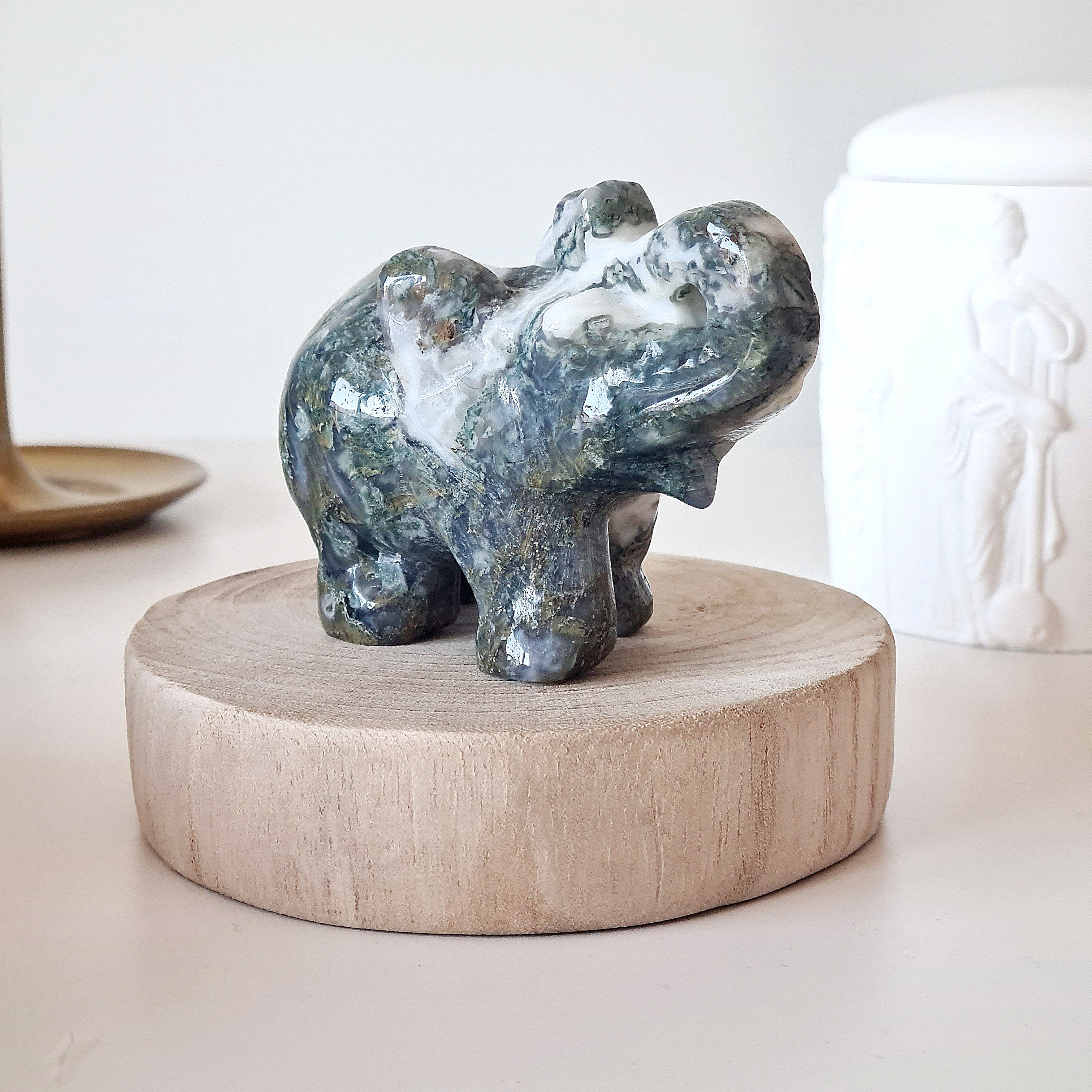 Moss Agate Elephant 🐘 | A | Appx 9.6 cm