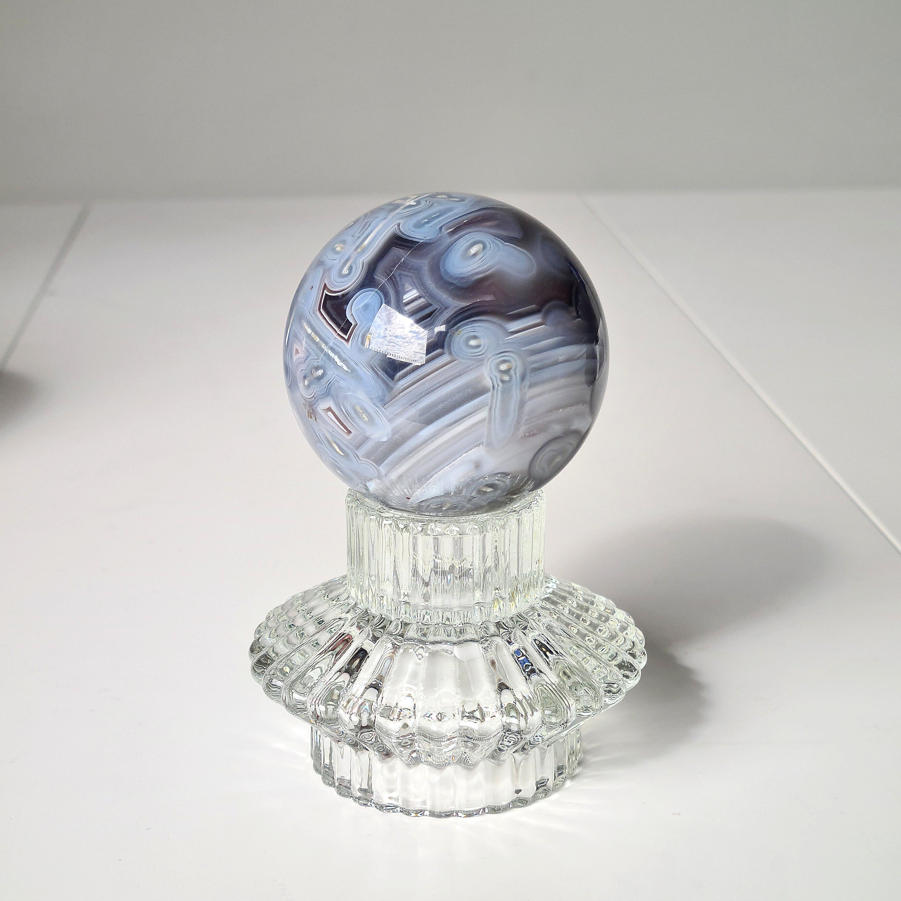 Swazi Agate Sphere with glass stand | B | 318 g | Appx 6.1 cm