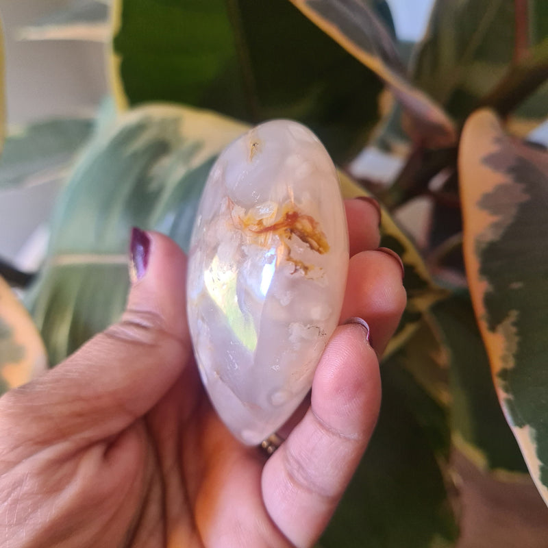 Flower Agate heart with stand ~ 8