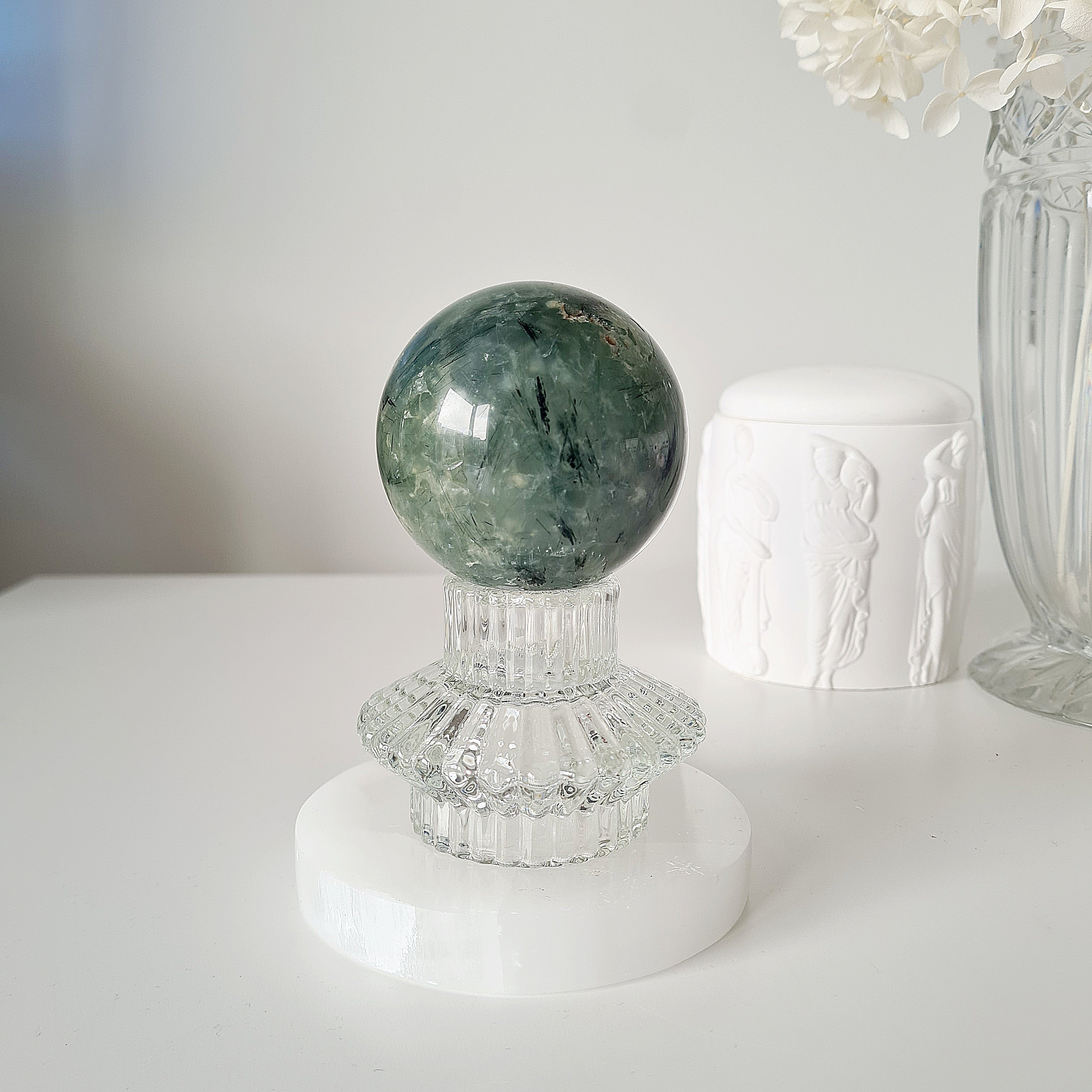 Prehnite with Epidote Crystal Sphere with Stand | D |445 g