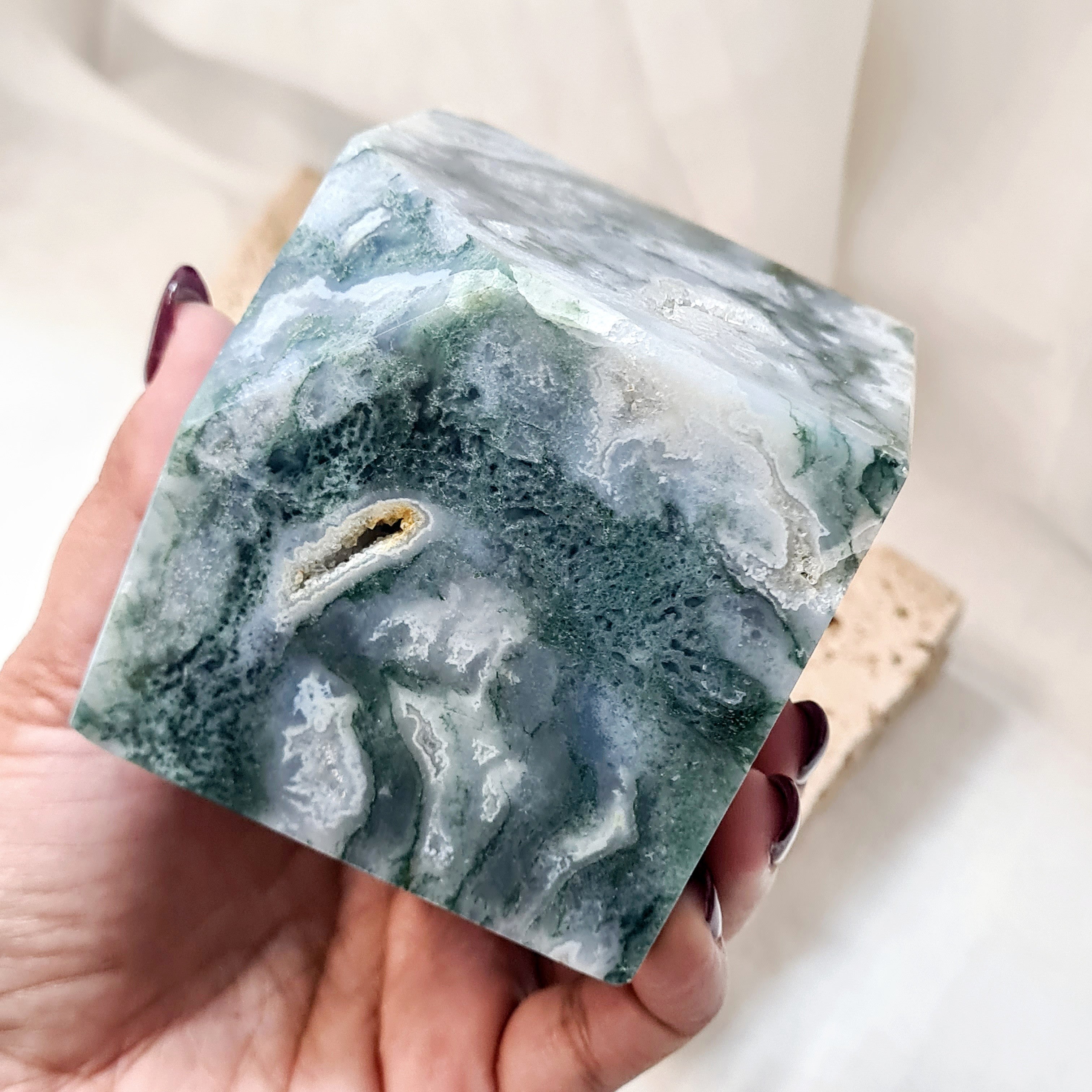 Moss Agate | Large cube