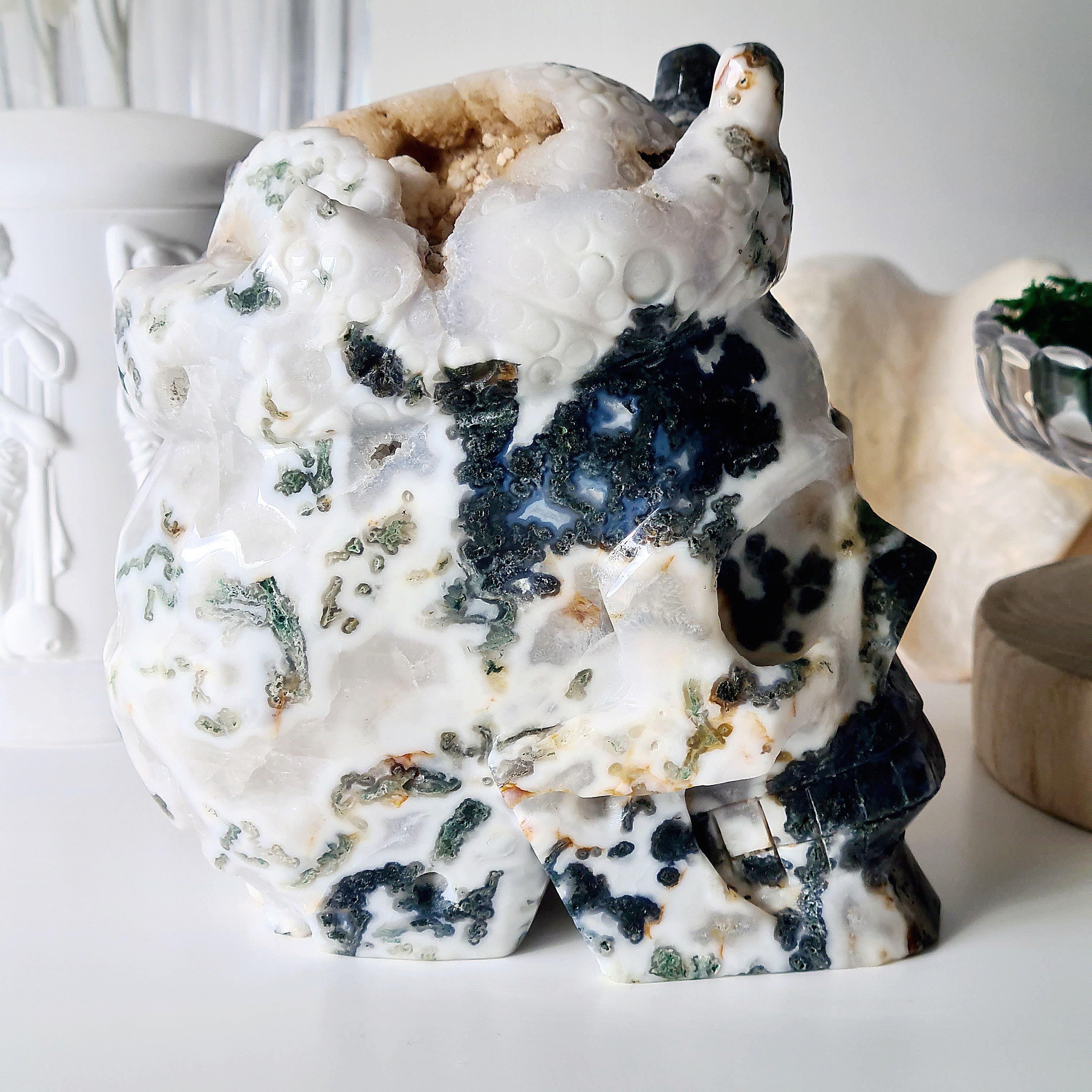 The last King | Moss Agate Skull Carving | 2.4 kg