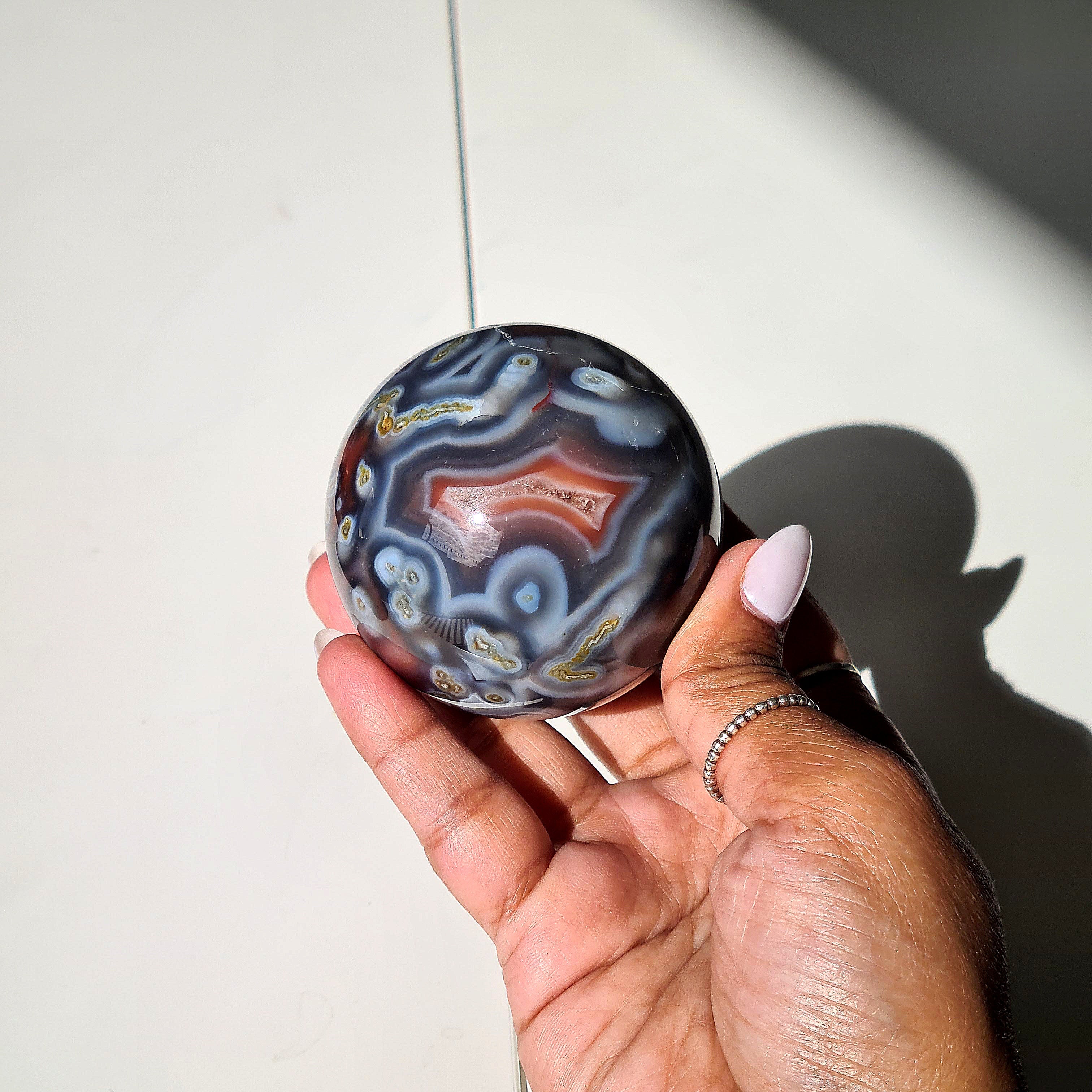 Swazi Agate Sphere with glass stand | D | 290 g | Appx 5.4cm