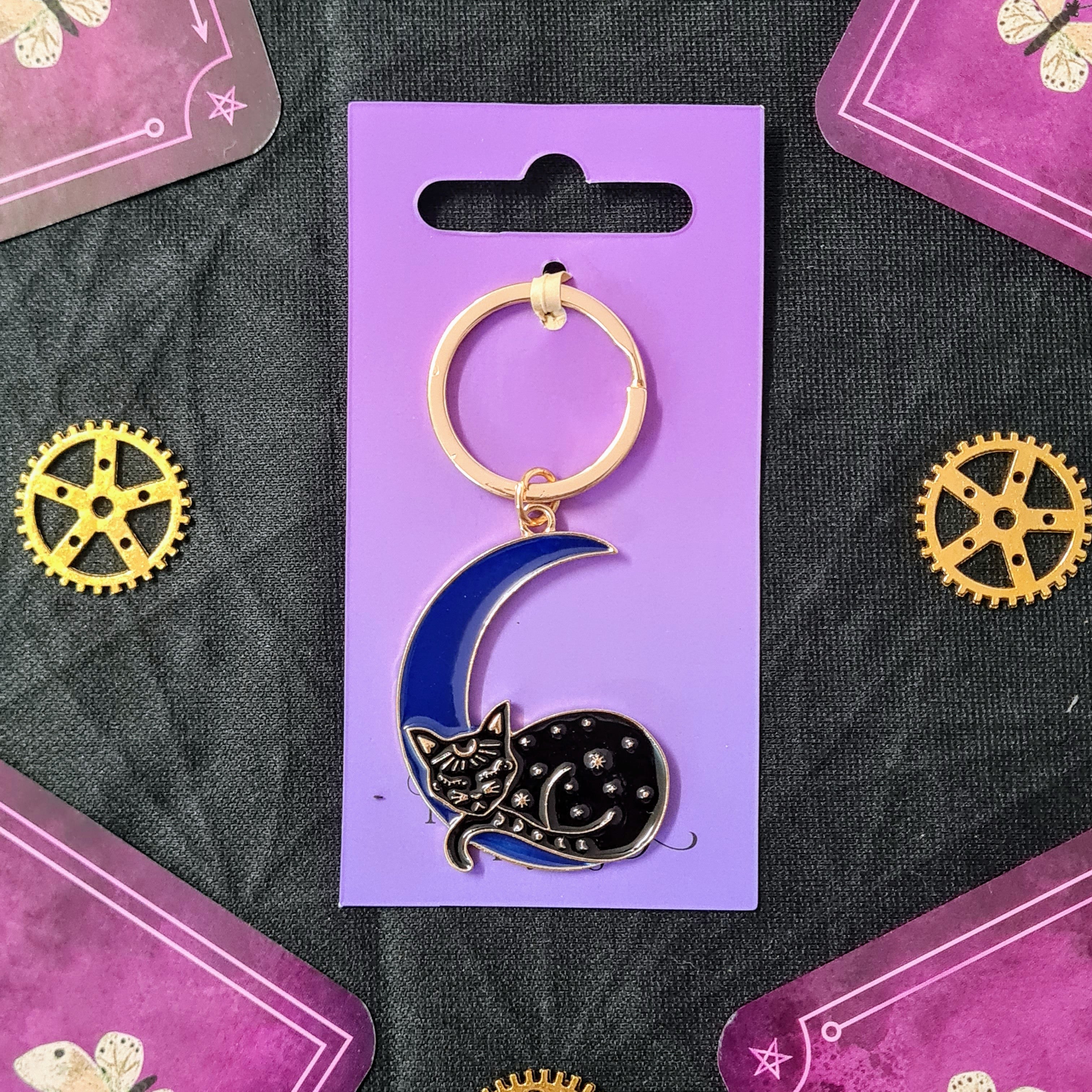 Mystic Mog | Black Cat Sleeping on Moon | Key Ring