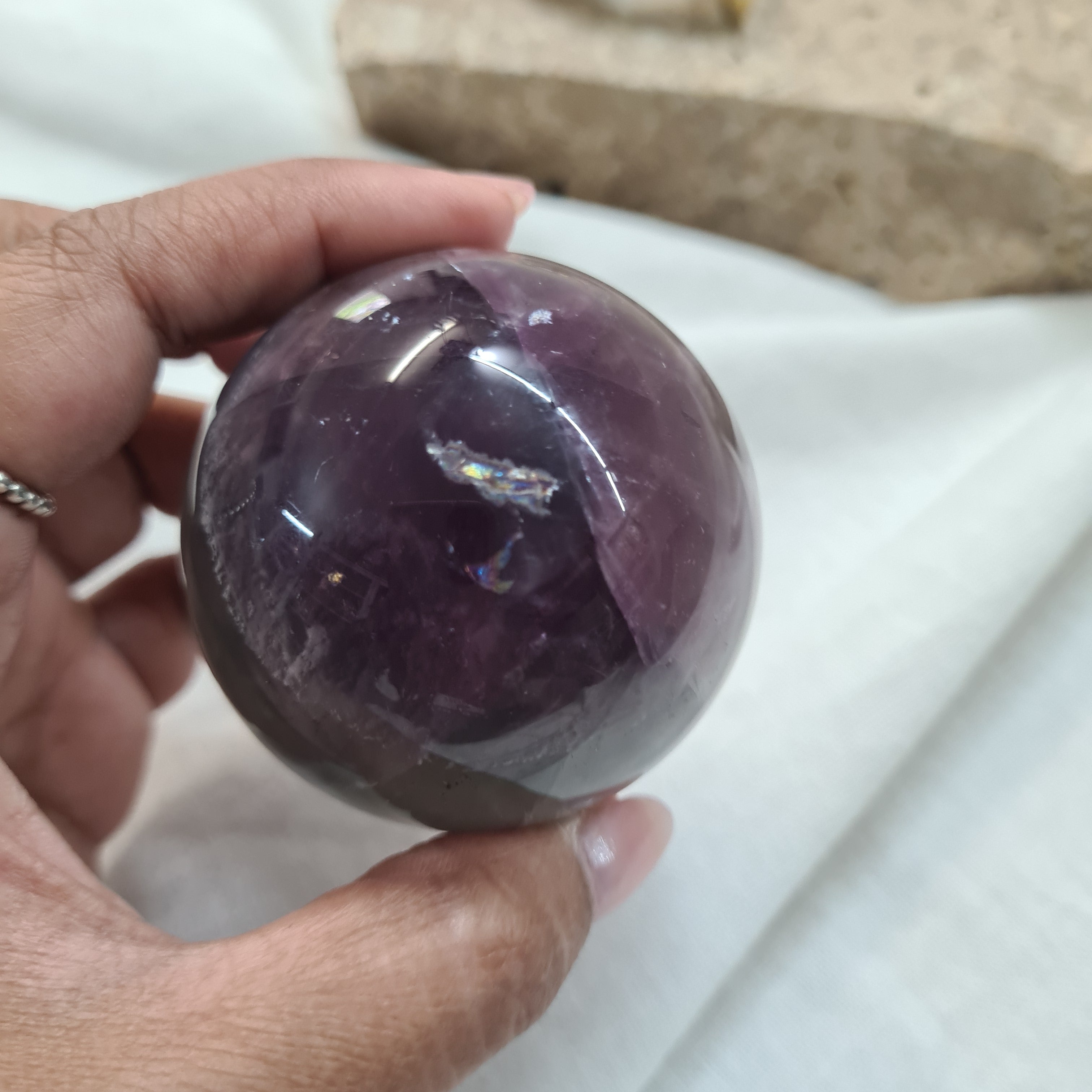 Green & Purple Fluorite Sphere with brass stand | 264 g