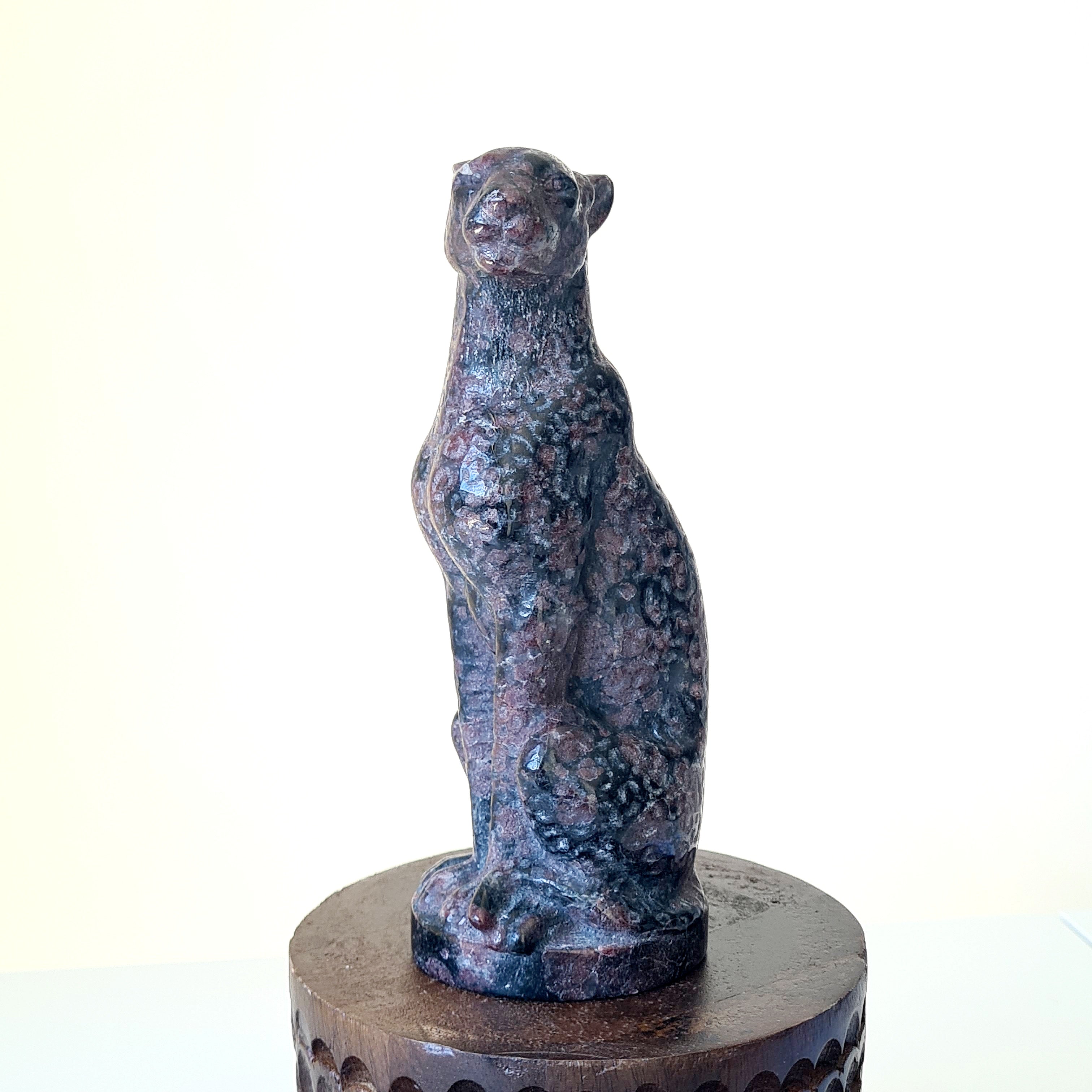 Arfvedsonite leopard Carving | 620 g | Appx 15 cm tall