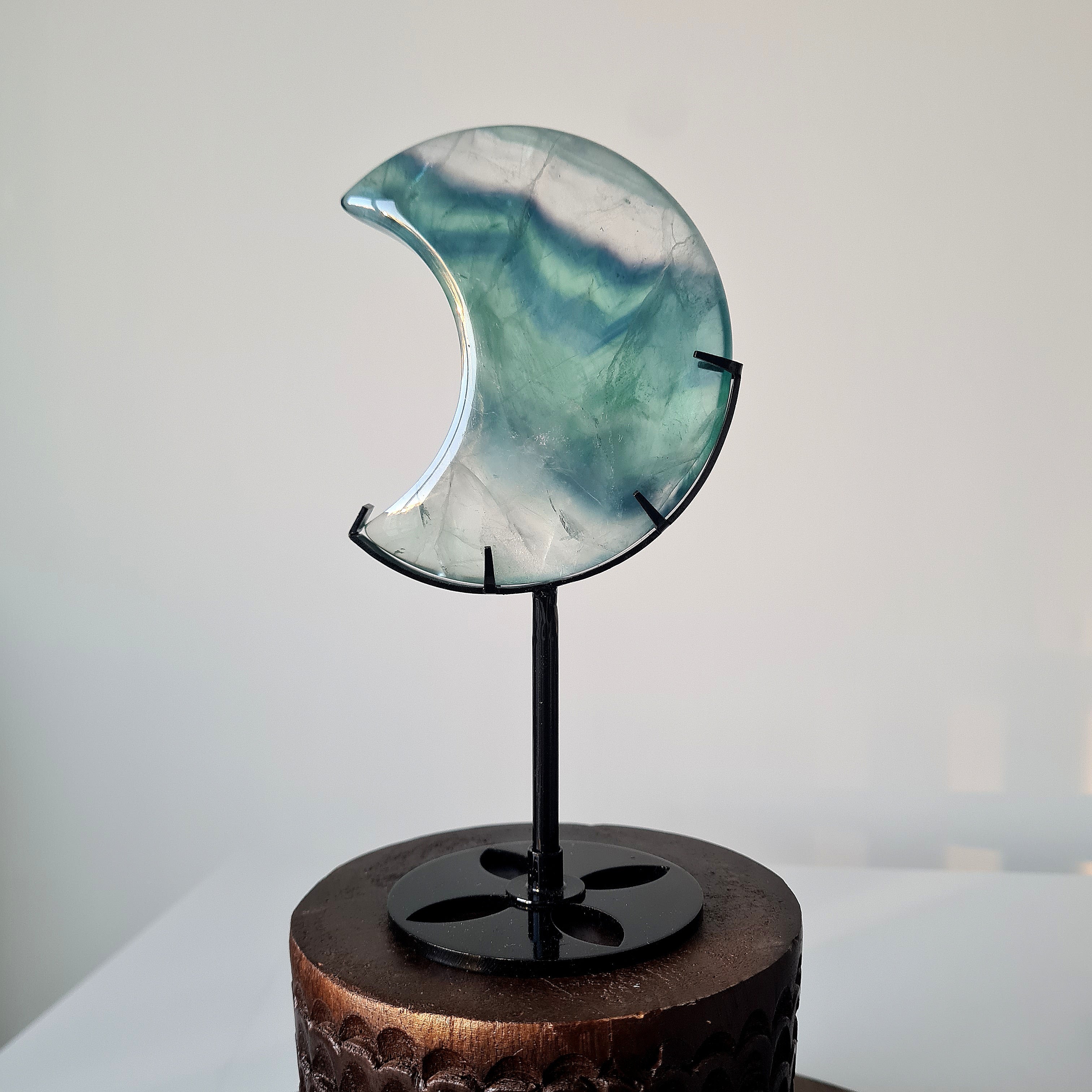 Milky Lane Fluorite Crescent Moon 🌙  Carving on Stand | A