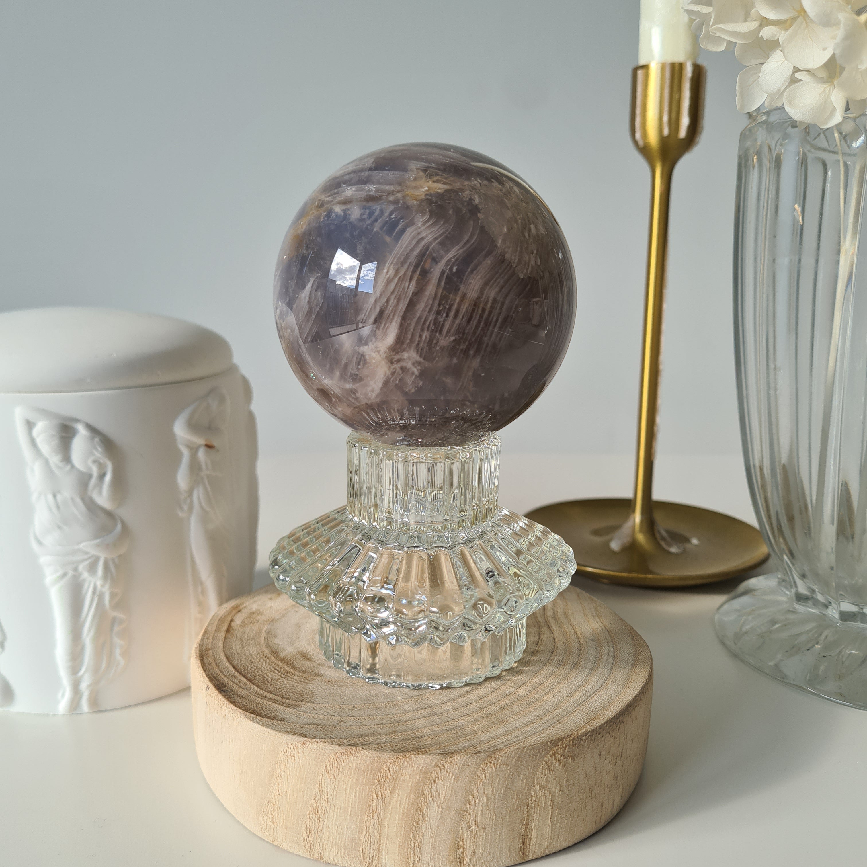 Blue Rose Quartz Sphere with stand | B | 540 g