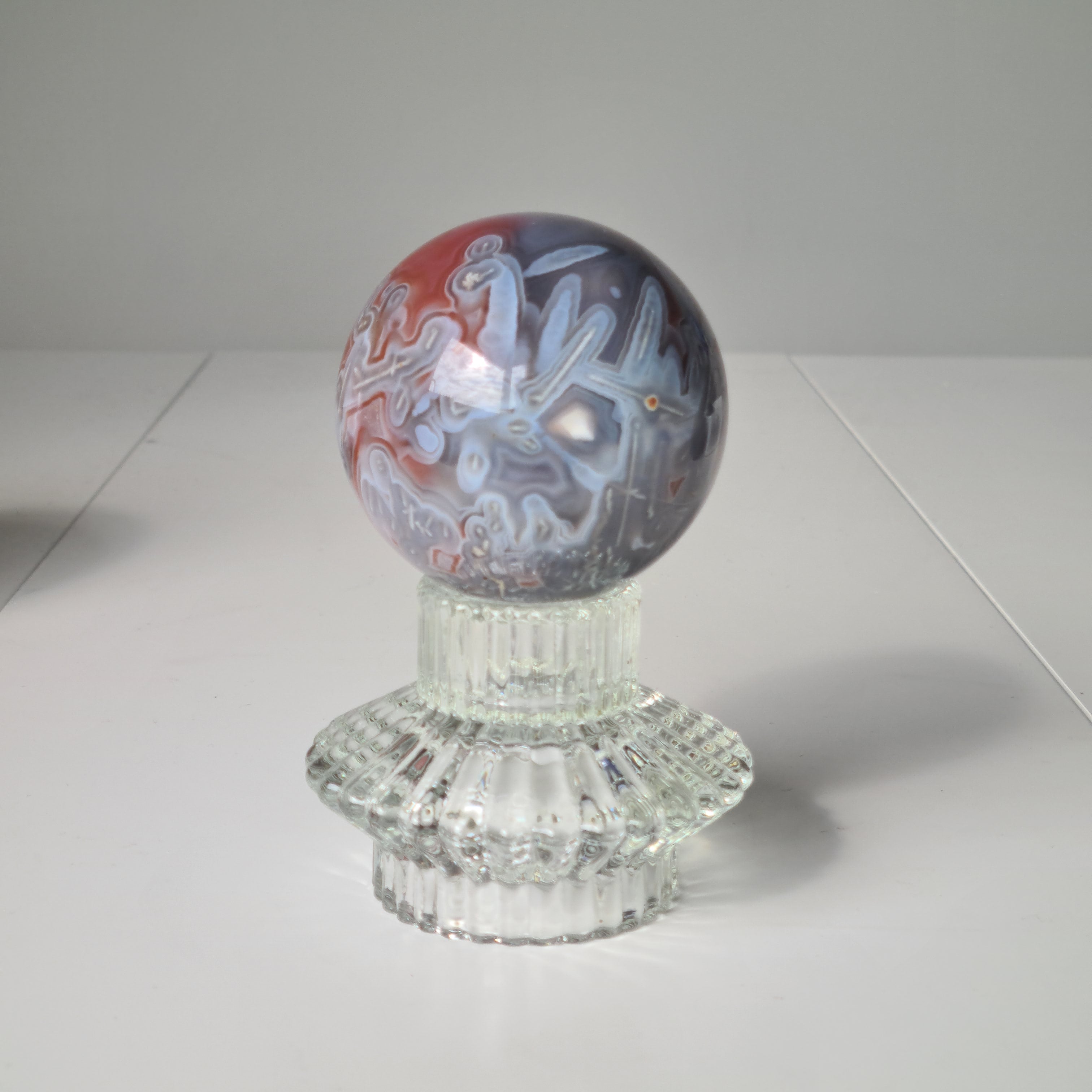 Swazi Agate Sphere with glass stand | A | 406 g | Appx 6.6 cm