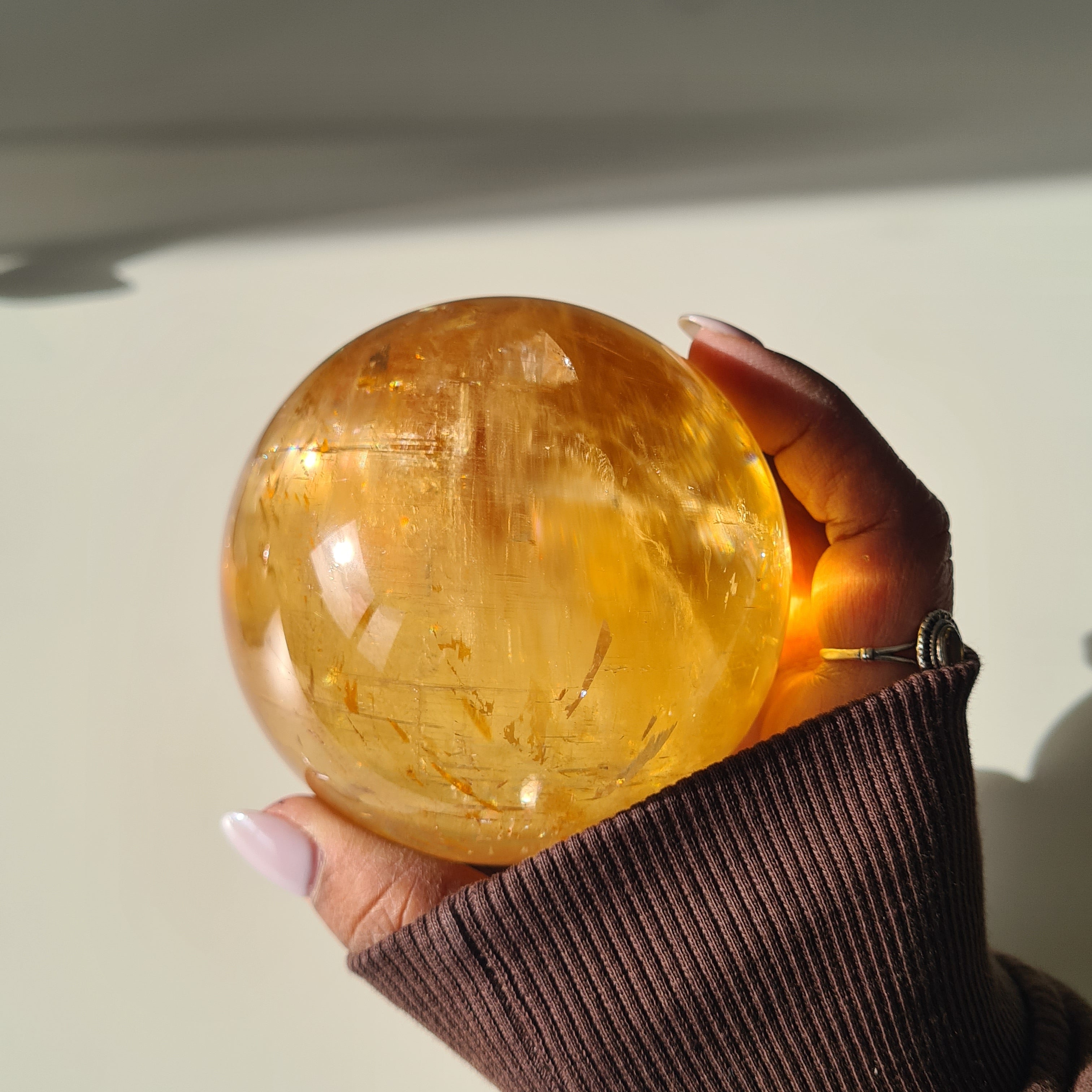 Ethereal Honey Calcite Sphere | A | 690 g | 7.8 cm