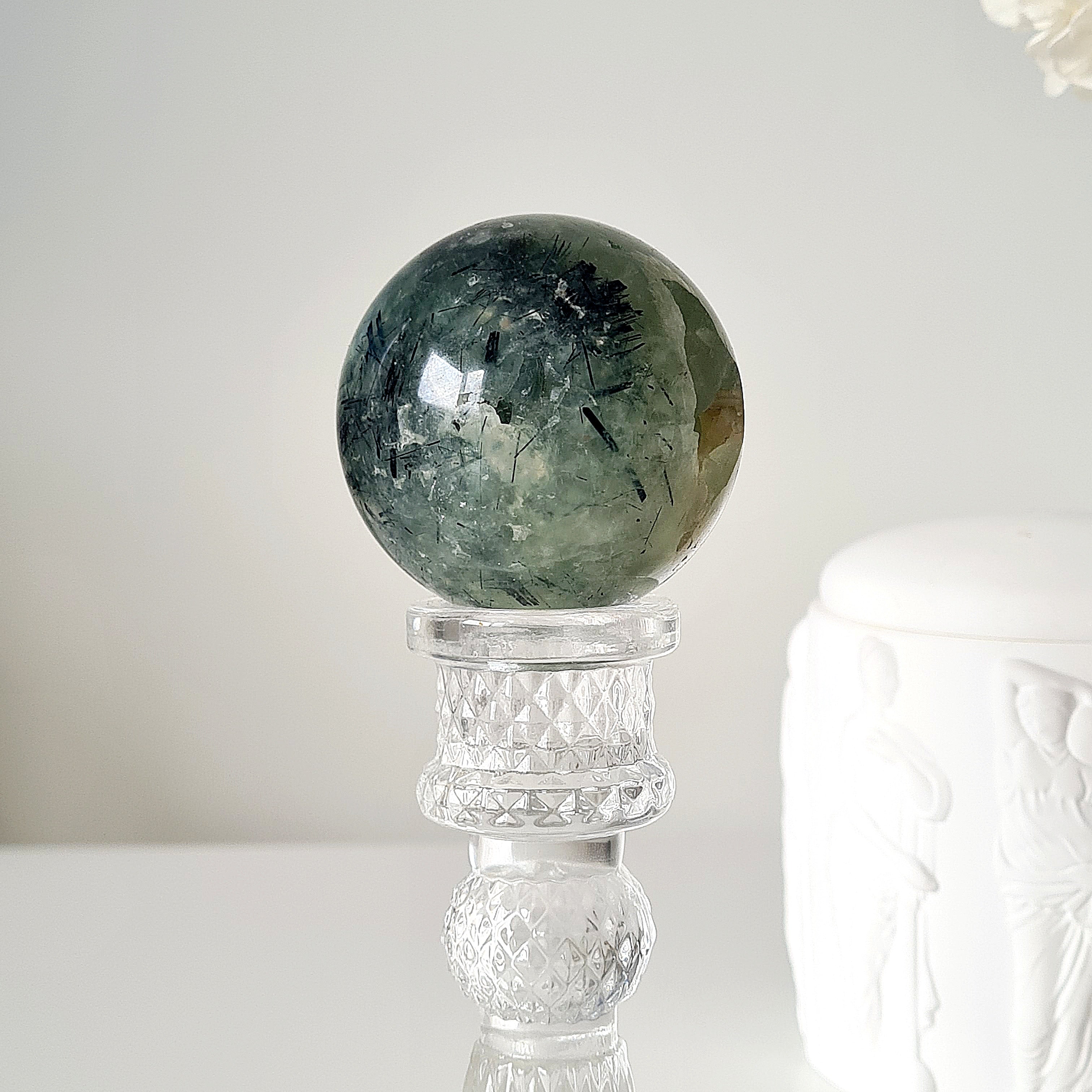 Prehnite with Epidote Crystal Sphere with Stand | A | 203 4