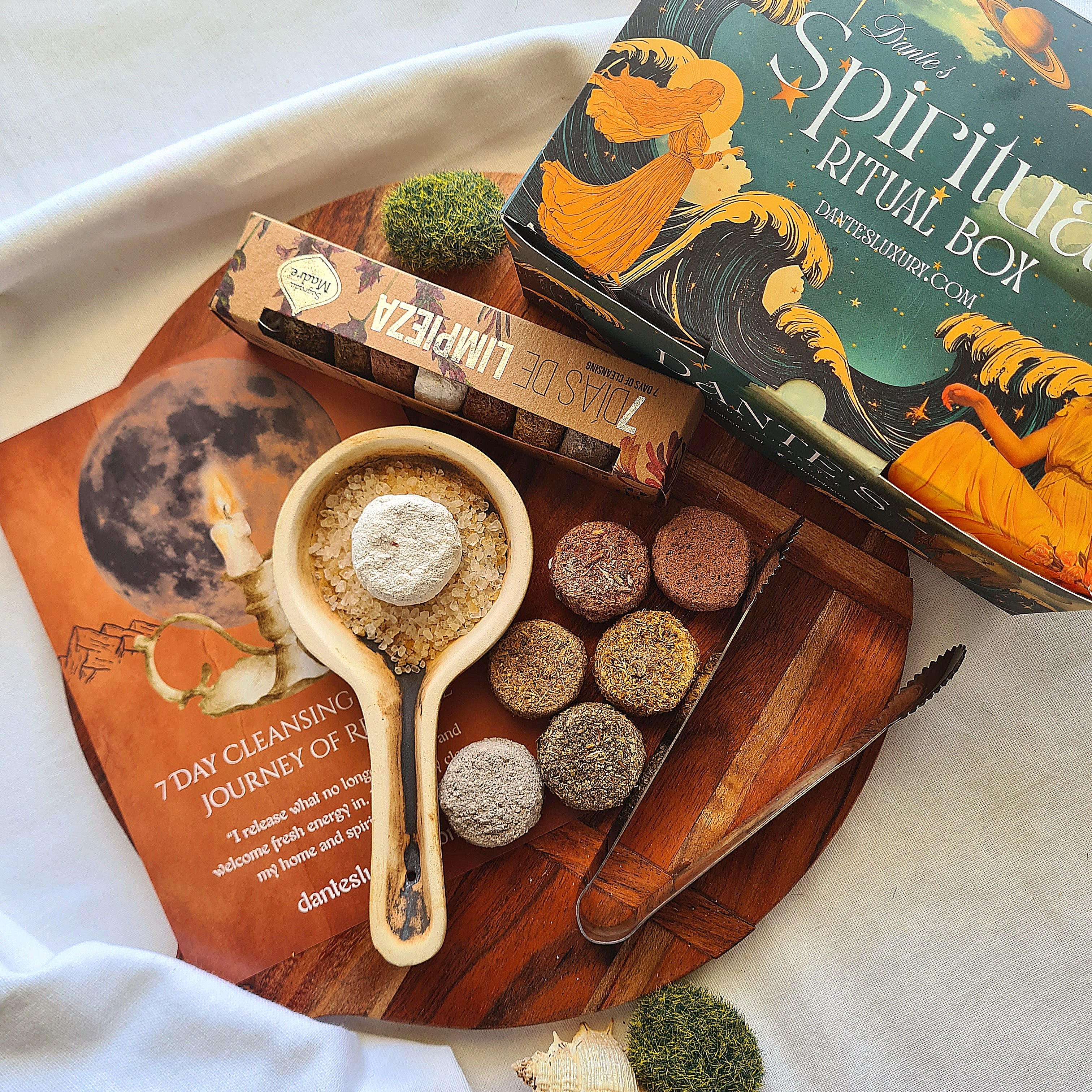 7 Days of Renewal Sacred Ritual Box | Handmade Burner, Metal Tong & 1 Set Of Cleansing Tablets
