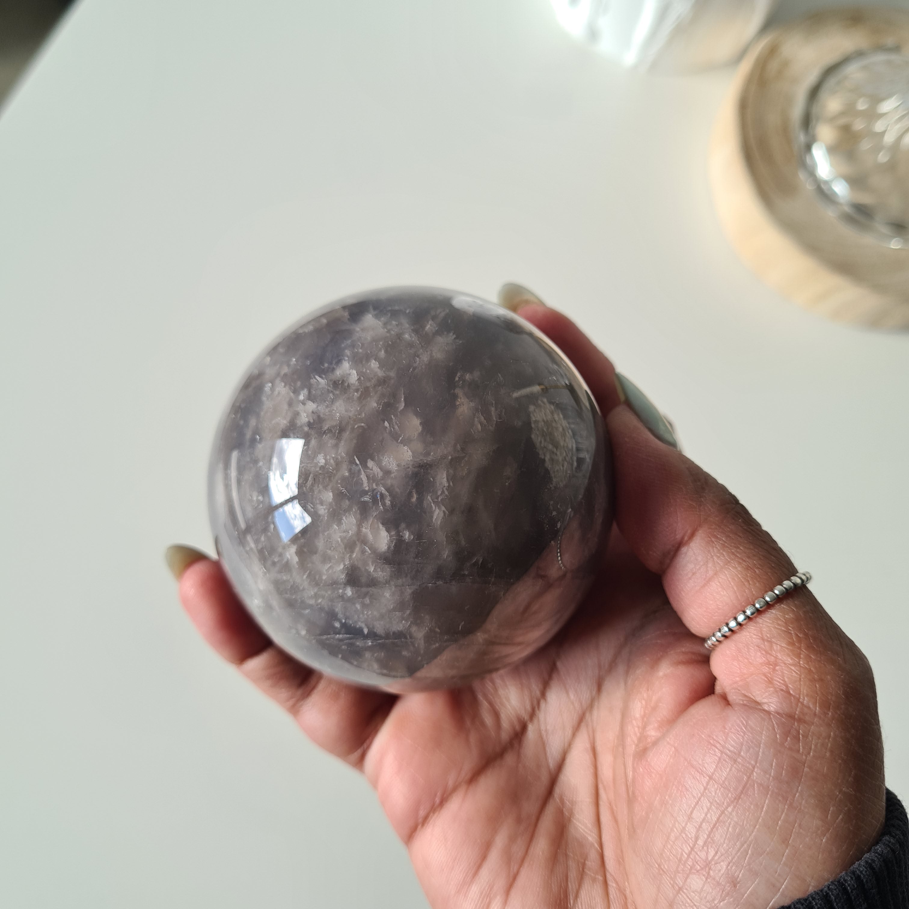 Blue Rose Quartz Sphere with stand | C | 430 g