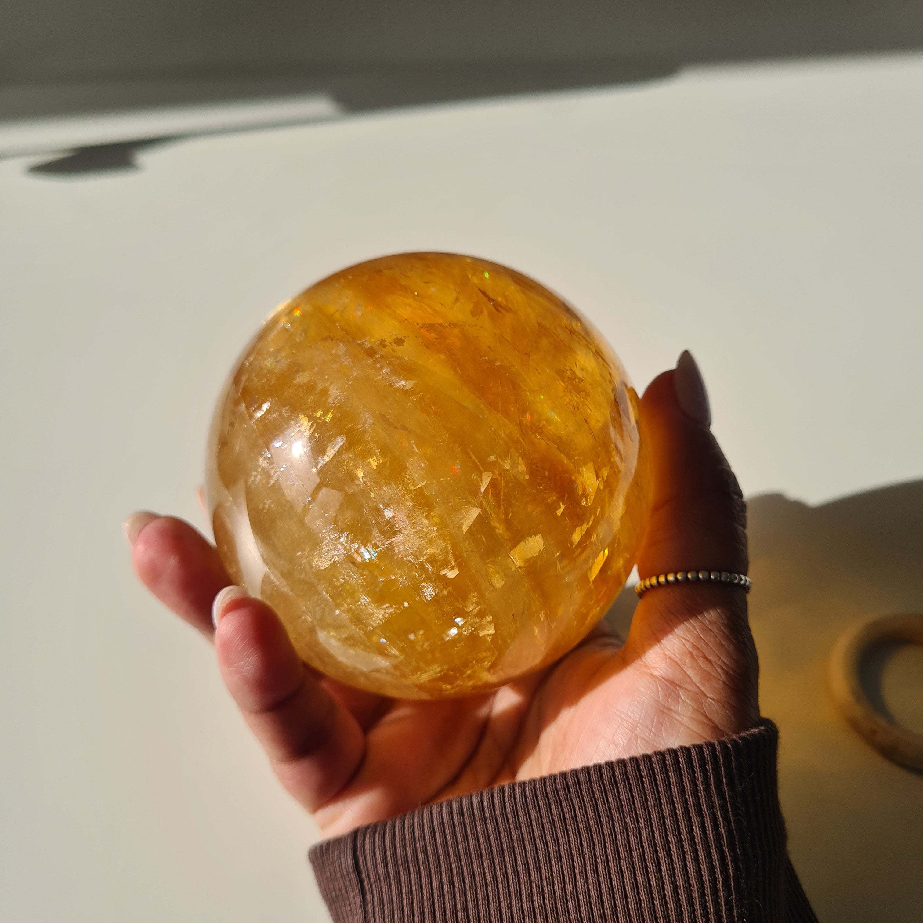 Ethereal Honey Calcite Sphere | B | 690 g | 7.7 cm