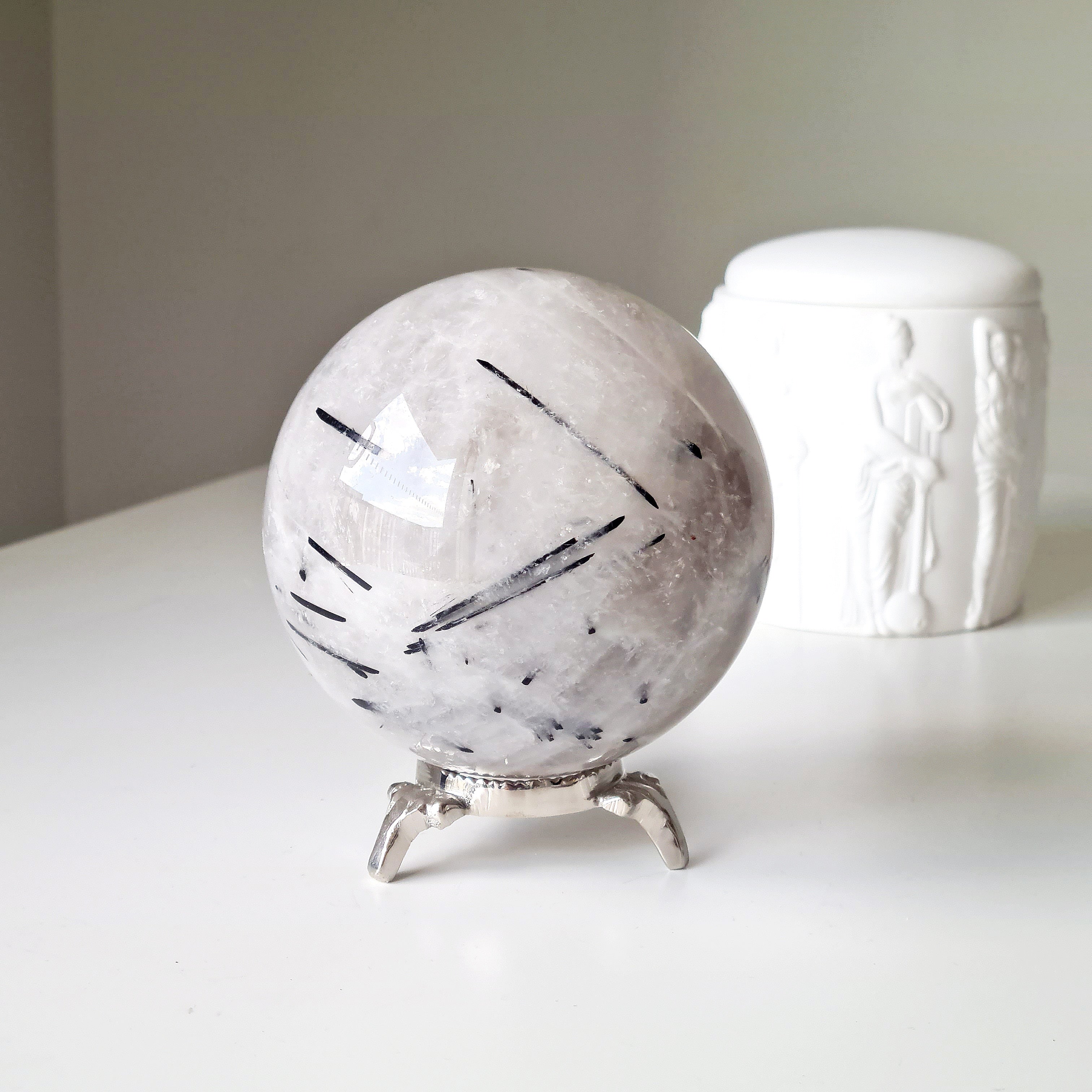 Tourmalinated Quartz | 1.4 kg with metal stand | 9.8 Cm